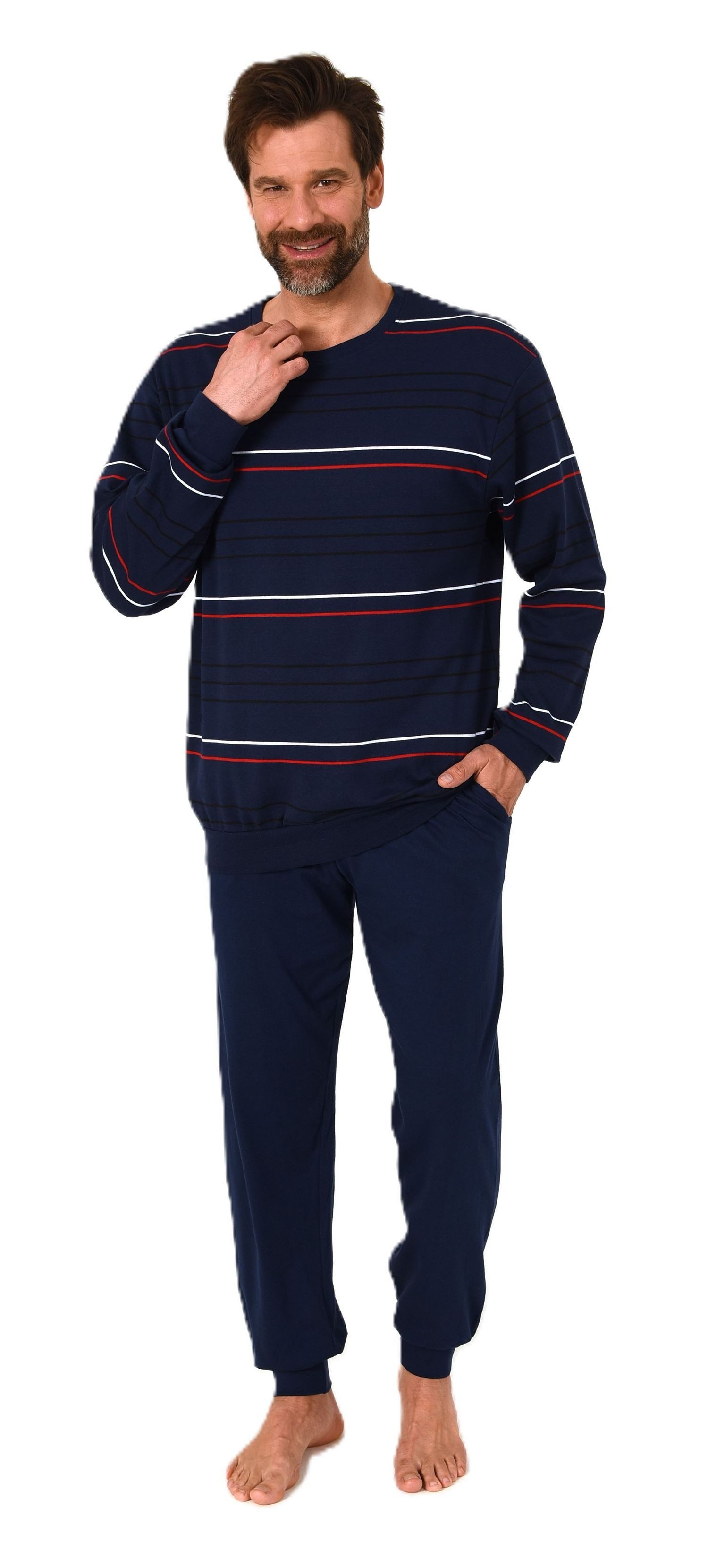 Normann Pyjama Herren Schlafanzug mit Bündchen in warmer Kuschel Interlock günstig online kaufen