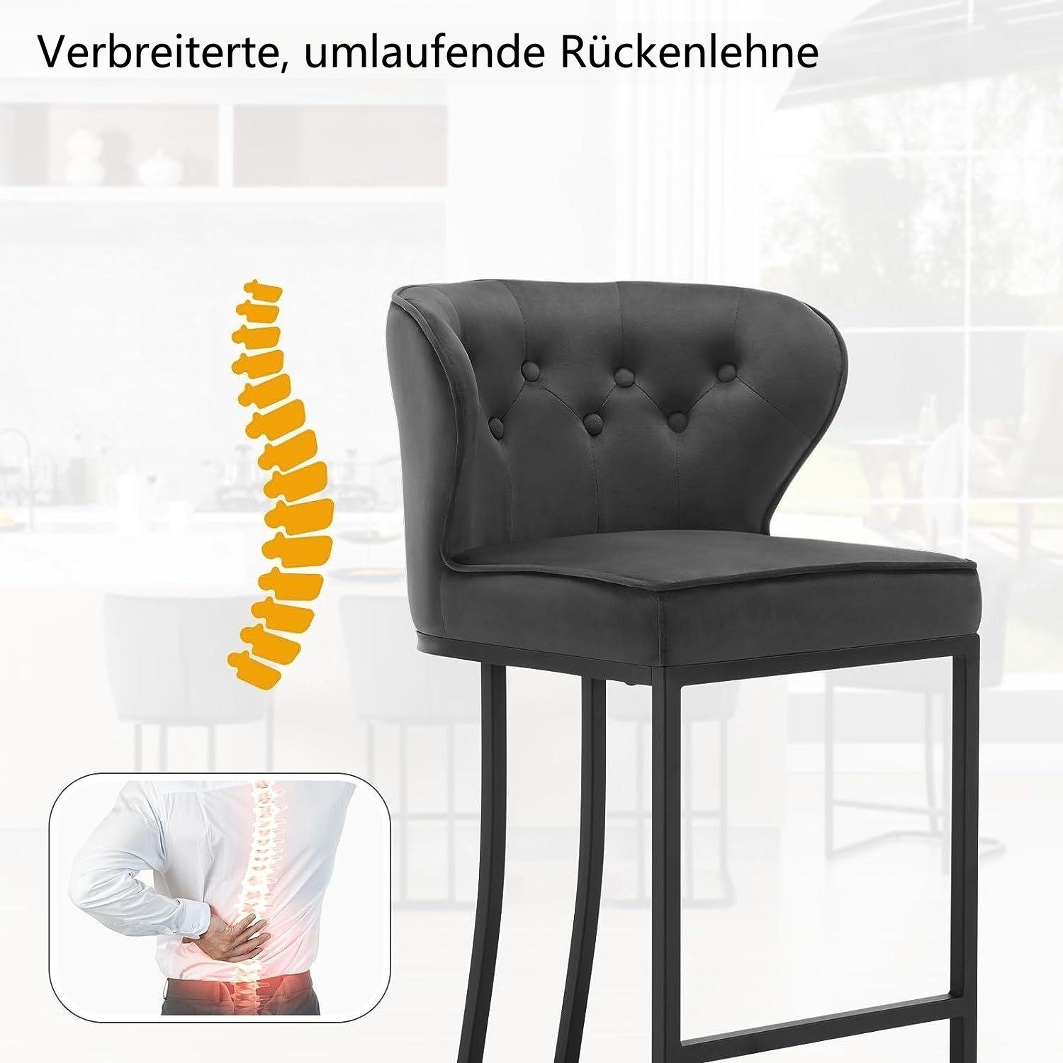 Woltu Barhocker (6 St., 6er), Barstühle,Samtbezug aus Metall