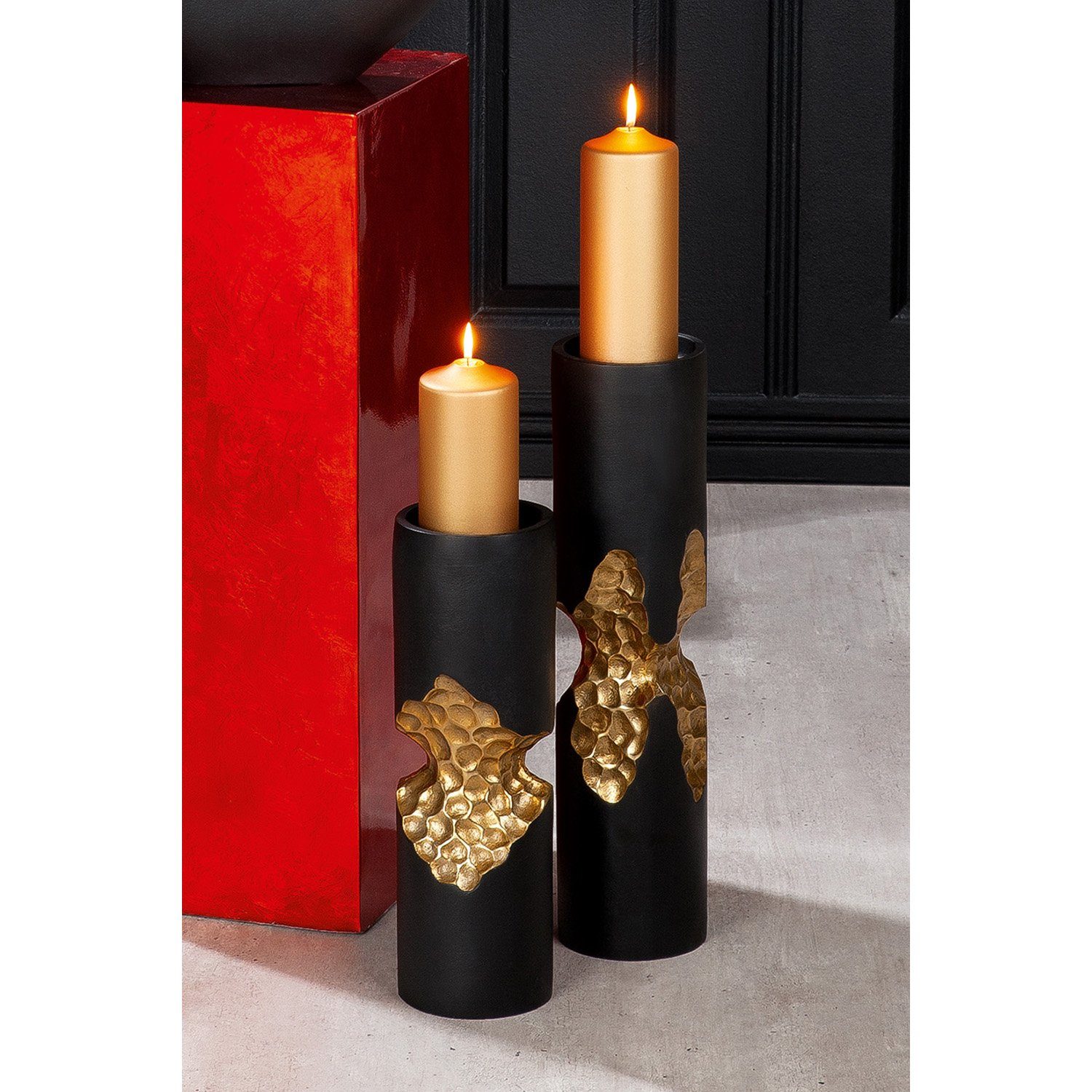 40cm D. GILDE Favo gold-schwarz Kerzenständer Kerzenhalter x 12,5cm GILDE H. - -