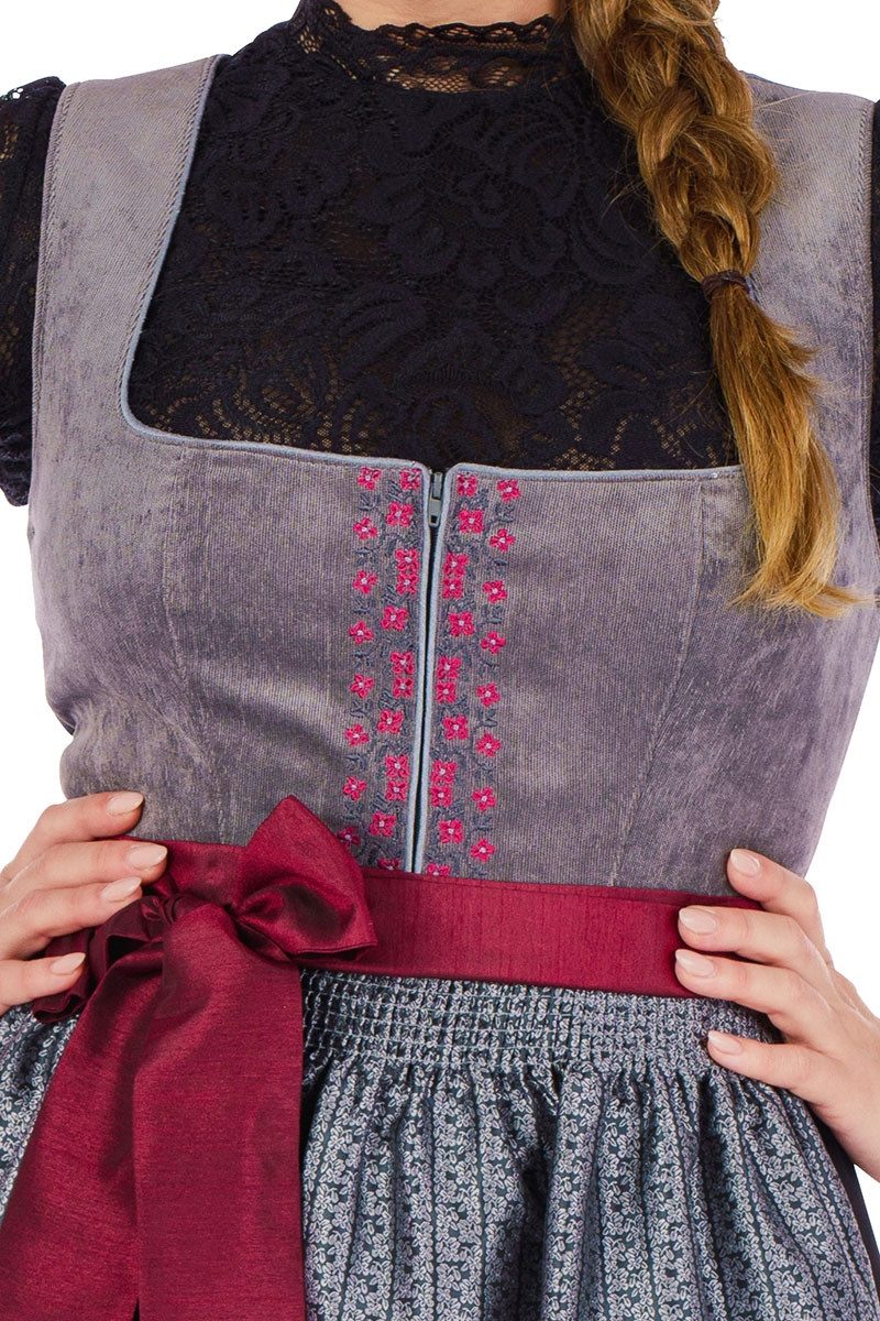 Spieth & Wensky Dirndl Cord Dirndl 2tlg. - ASTRID - grau/schwarz/rot – Bild 3 von 5