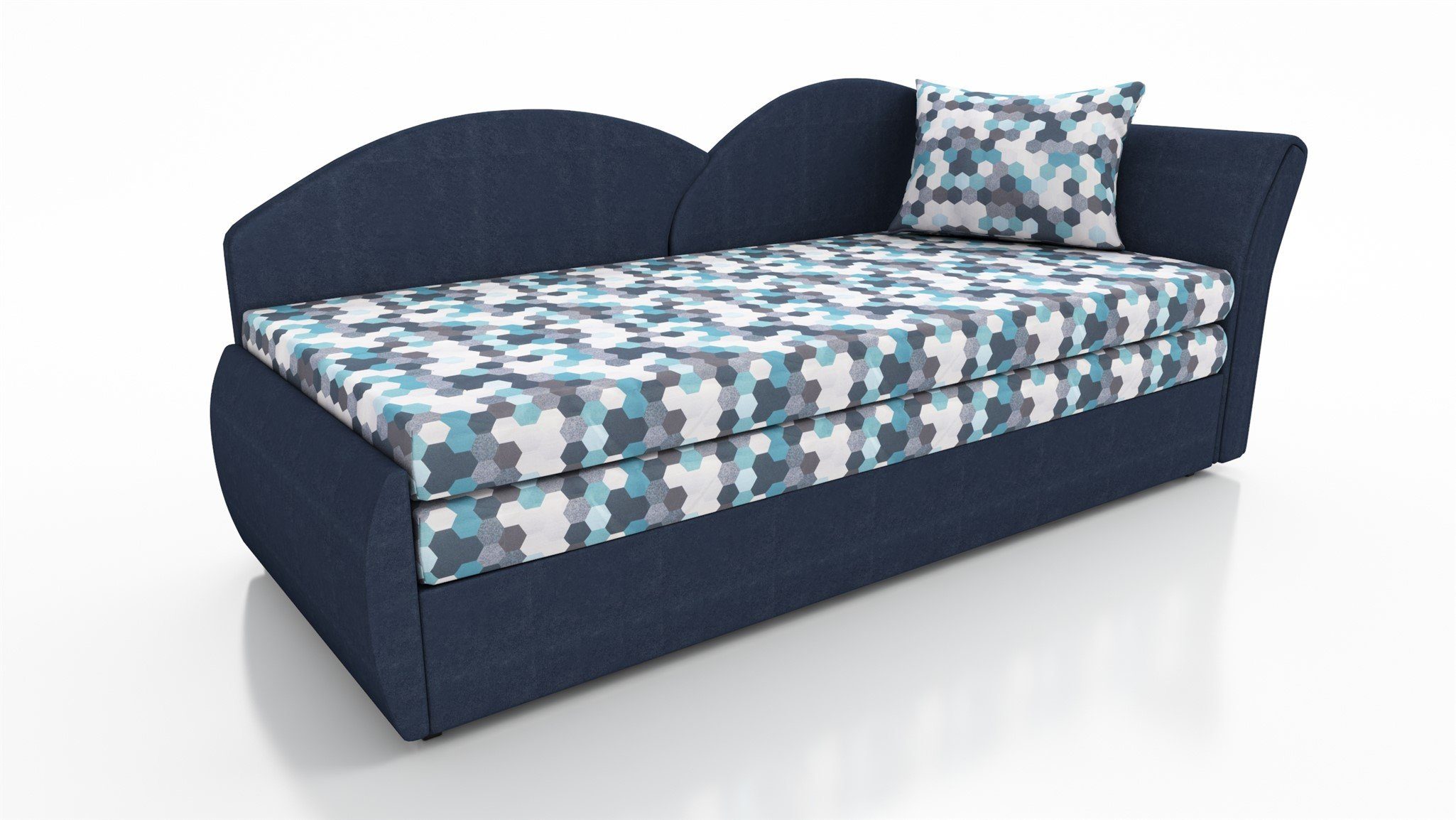 Sofa Bettkasten Blau-Muster ALINA inklusive Schlaffunktion oder mit Stoff Alova, Fun Links Möbel Schlafsofa Rechts