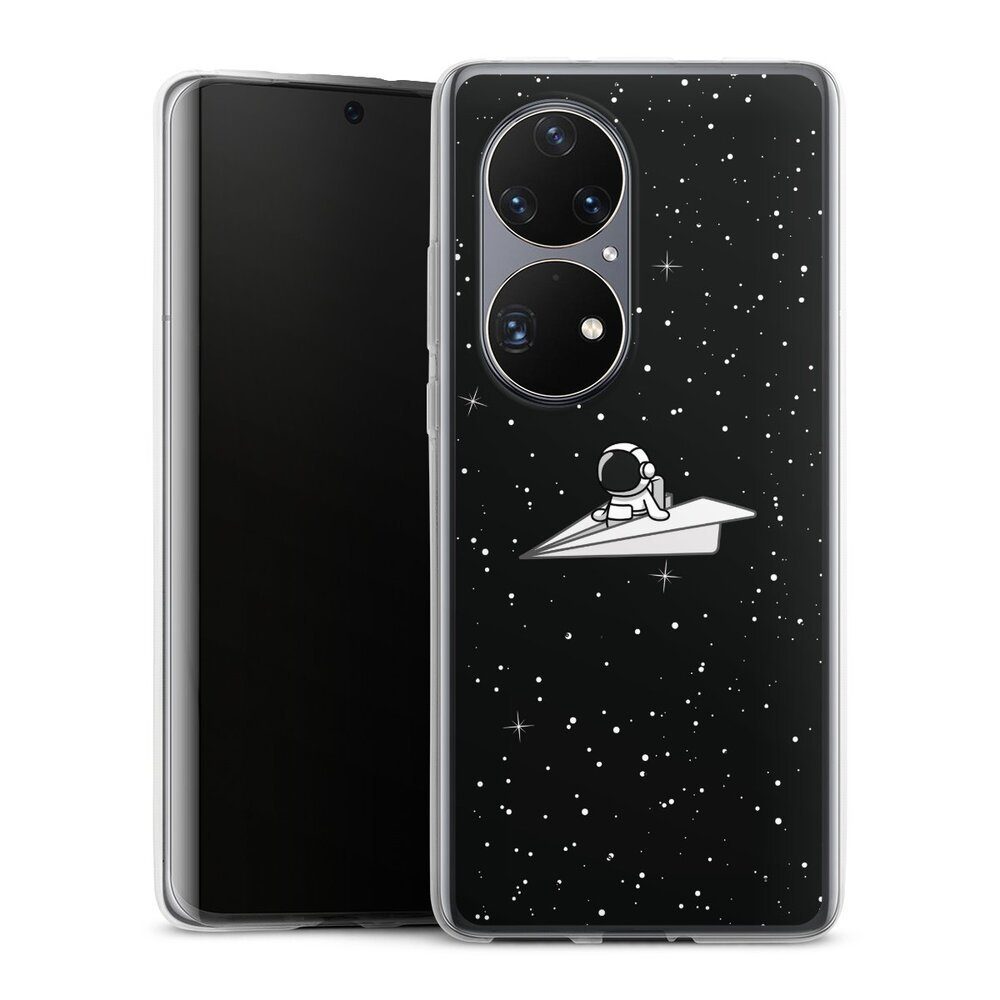 DeinDesign Handyhülle Papier Comic Astronaut Astronaut Paper Plane Comic, Huawei P50 Pro Silikon Hülle Bumper Case Handy Schutzhülle