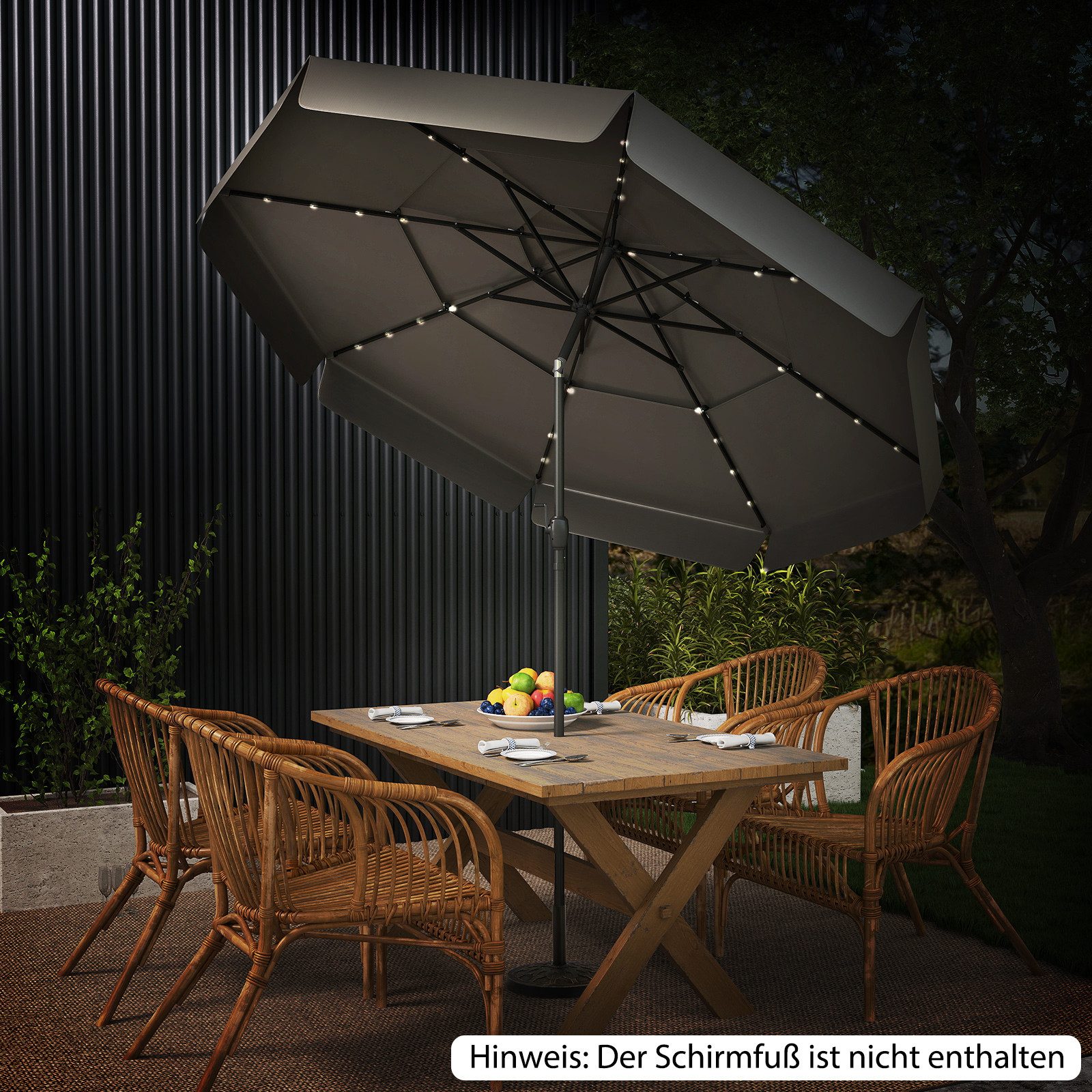 Thumbnail - KOMFOTTEU Sonnenschirm, Gartenschirm mit 3-stöckigem Dach, 32 LED Beleuchtungen