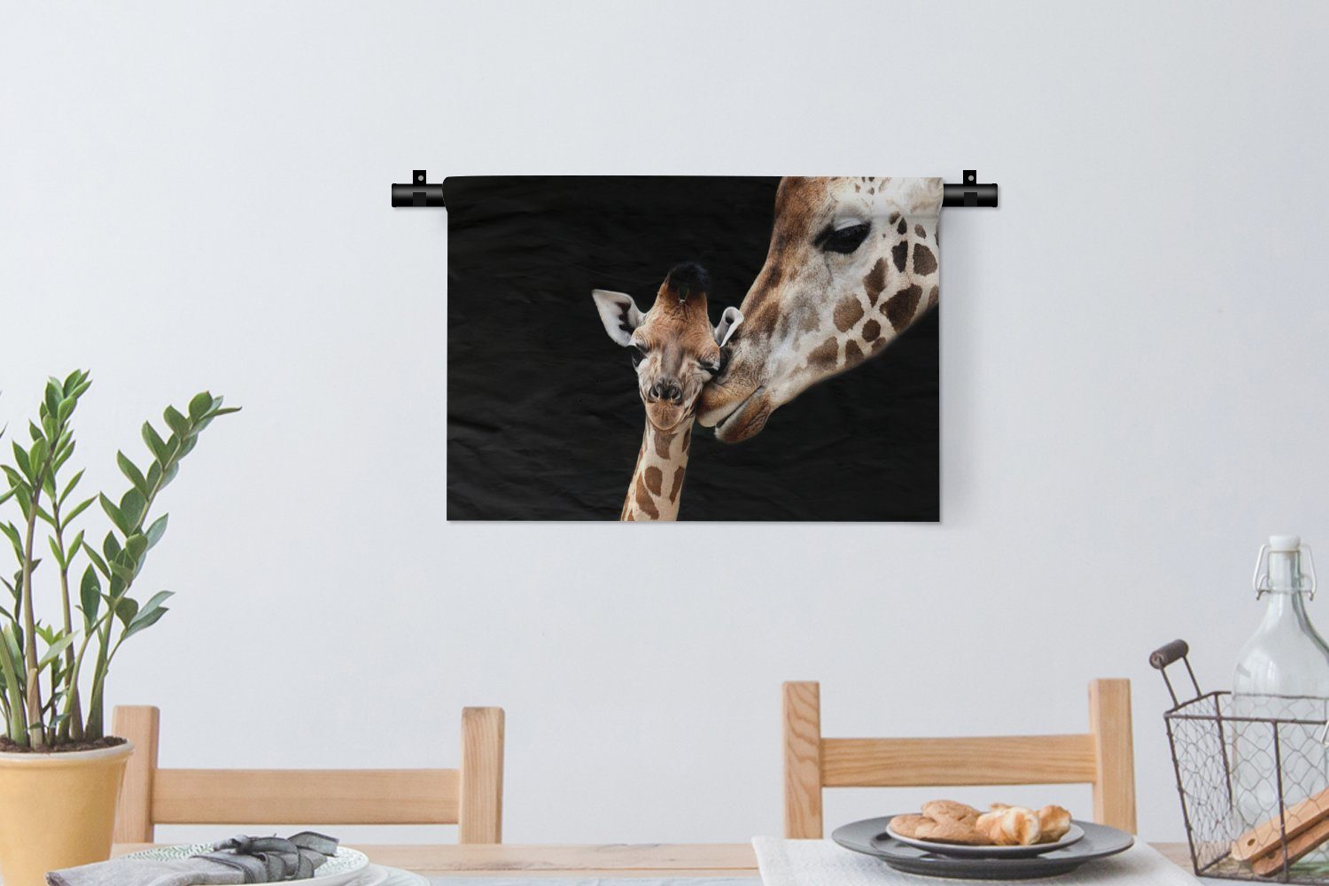 Porträt Kleid, Wohnzimmer, Wanddeko MuchoWow Tiere für Tiere, Wandbehang, Schlafzimmer, - Wanddekoobjekt Schwarz Kinderzimmer - - - Giraffe