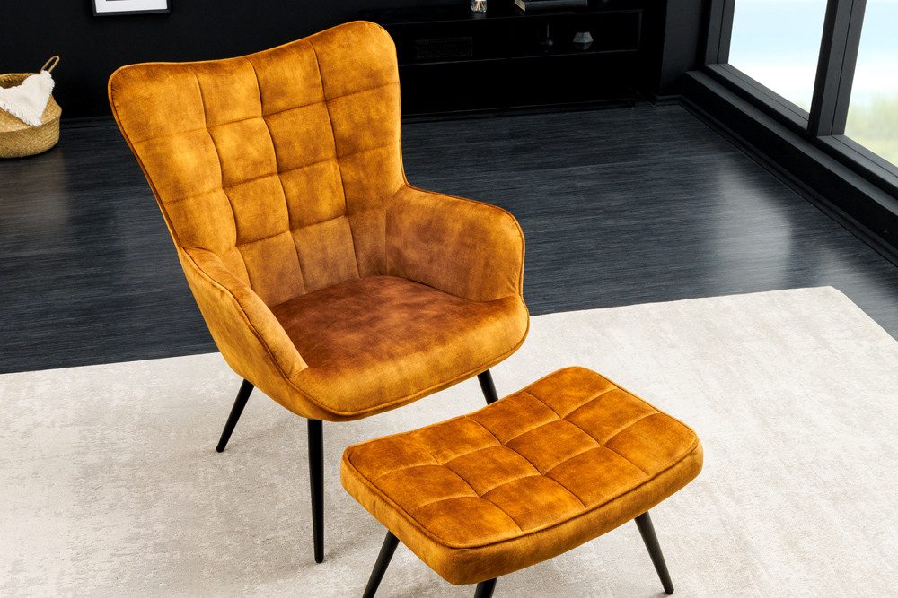 riess-ambiente Sessel SCANDINAVIA senfgelb / schwarz (Einzelartikel, 1-St), Wohnzimmer · Samt · Metall · mit Armlehnen · Scandinavian Design