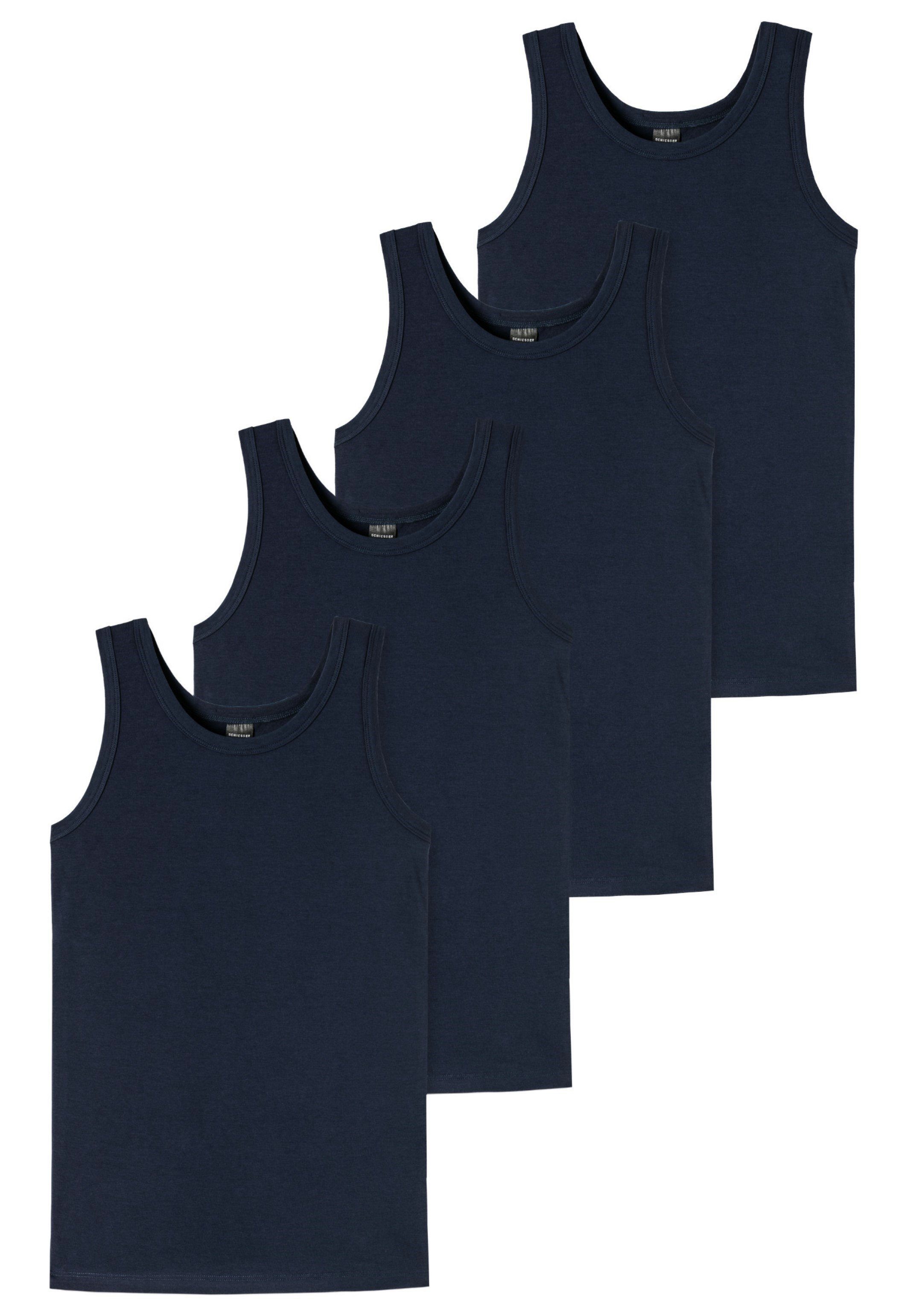 Schiesser Unterhemd 4er Pack Unterhemd Halsausschnitt 4-St) Runder Cotton / Boys Organic 95/5 - Nachtblau (Spar-Set, Teens - Tanktop Baumwolle