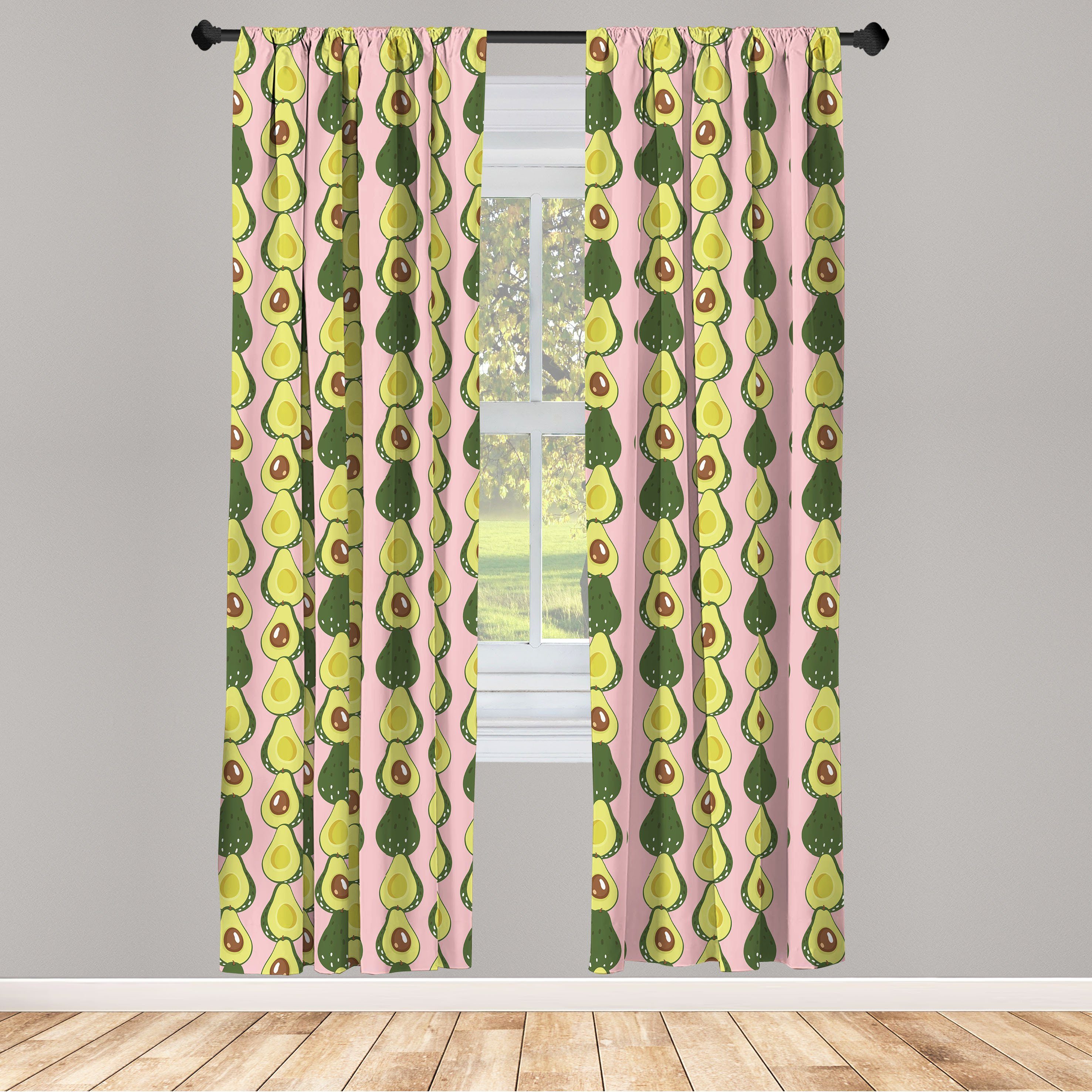 Gardine Vorhang für Wohnzimmer Abakuhaus, Schlafzimmer Dekor, Halbieren Frucht-Muster Avocado Microfaser, Tropic
