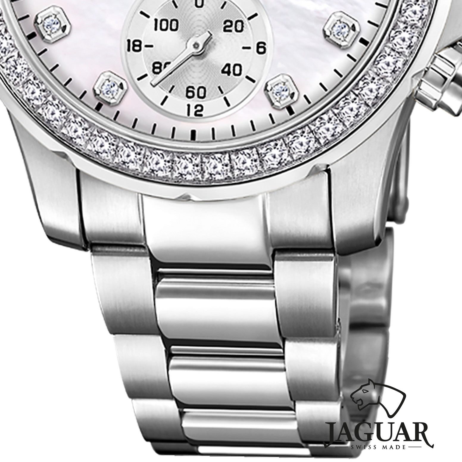 JAGUAR Multifunktionsuhr Jaguar Damenuhr Edelstahl silber Jaguar, (Multifunktionsuhr), Damen Armbanduhr rund, Edelstahlarmband silber