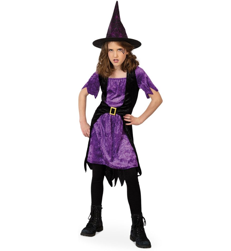 Hexen-Kostüm Mädchen Hexen Kostüm Kleid Mayla Halloween Karneval Schwarz Lila