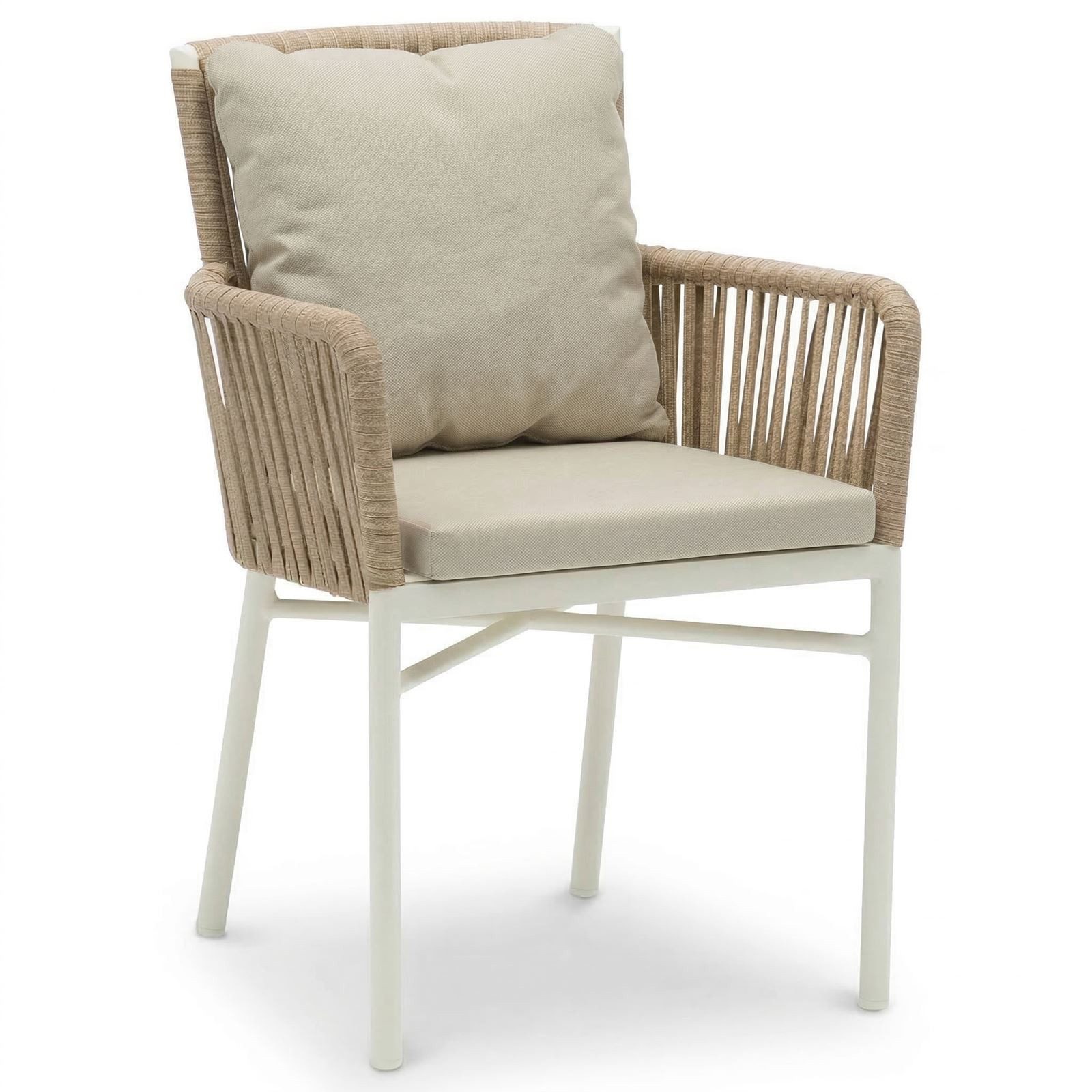 IDIMEX Gartenstuhl AFUERA (6 St), wetterfeste Terassenstühle mit Rope und Kissen modern Weiß/Beige