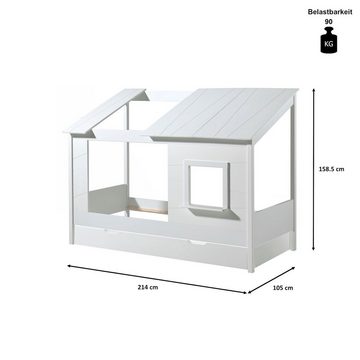Kindermöbel 24 Hausbett Haven inkl. Dachüberbau + Bettschublade (2-tlg)