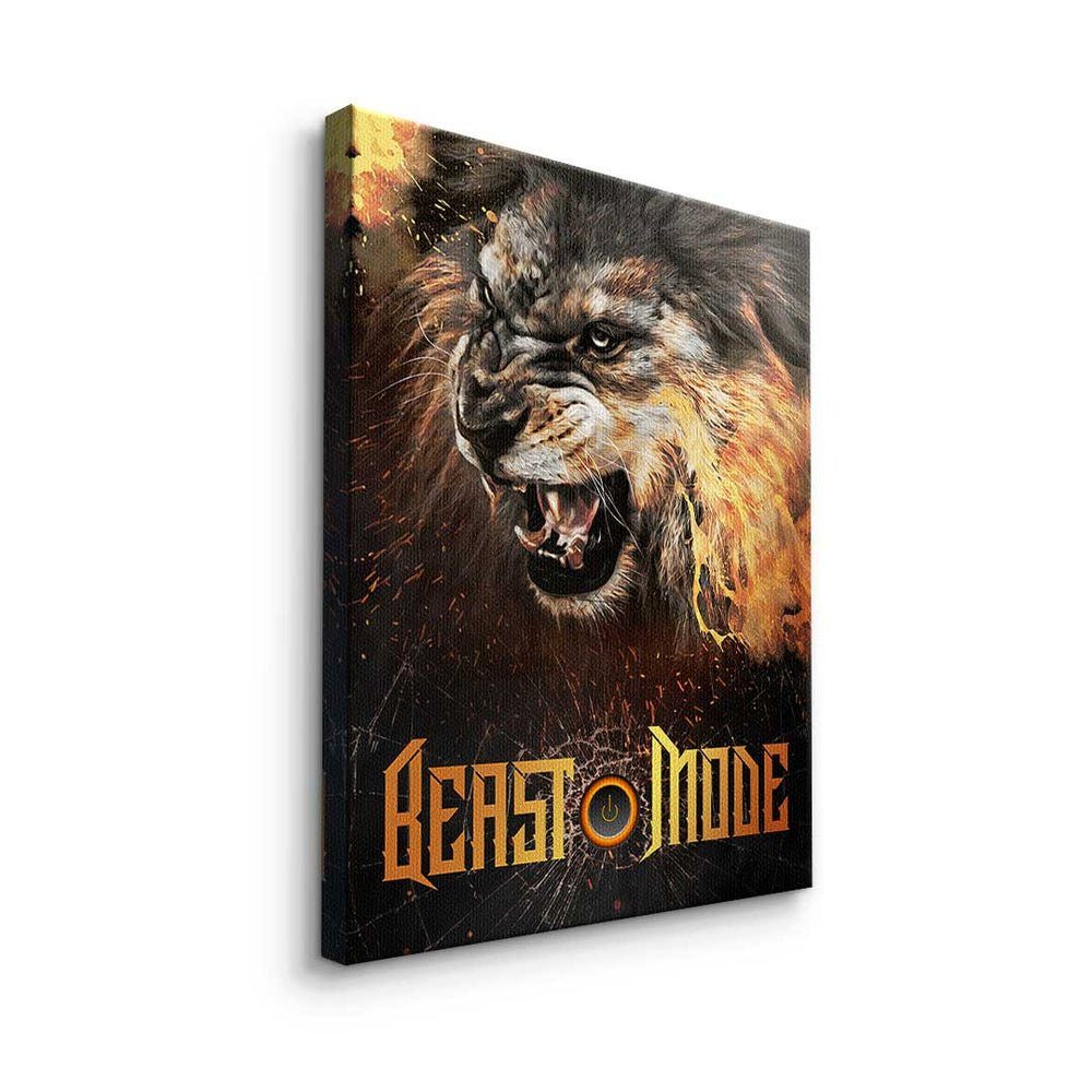 weißer Lion Premium Hustle Mode Leinwandbild Beast - - - Mode Beast Lion, Motivation Büro DOTCOMCANVAS® Leinwandbild Rahmen -