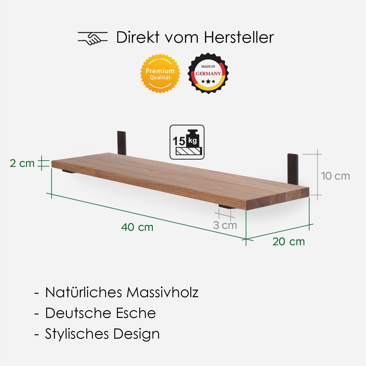 Rikmani Wandregal Holzregal Esche Bücherregal TES schwarz) (Metall Dunkel