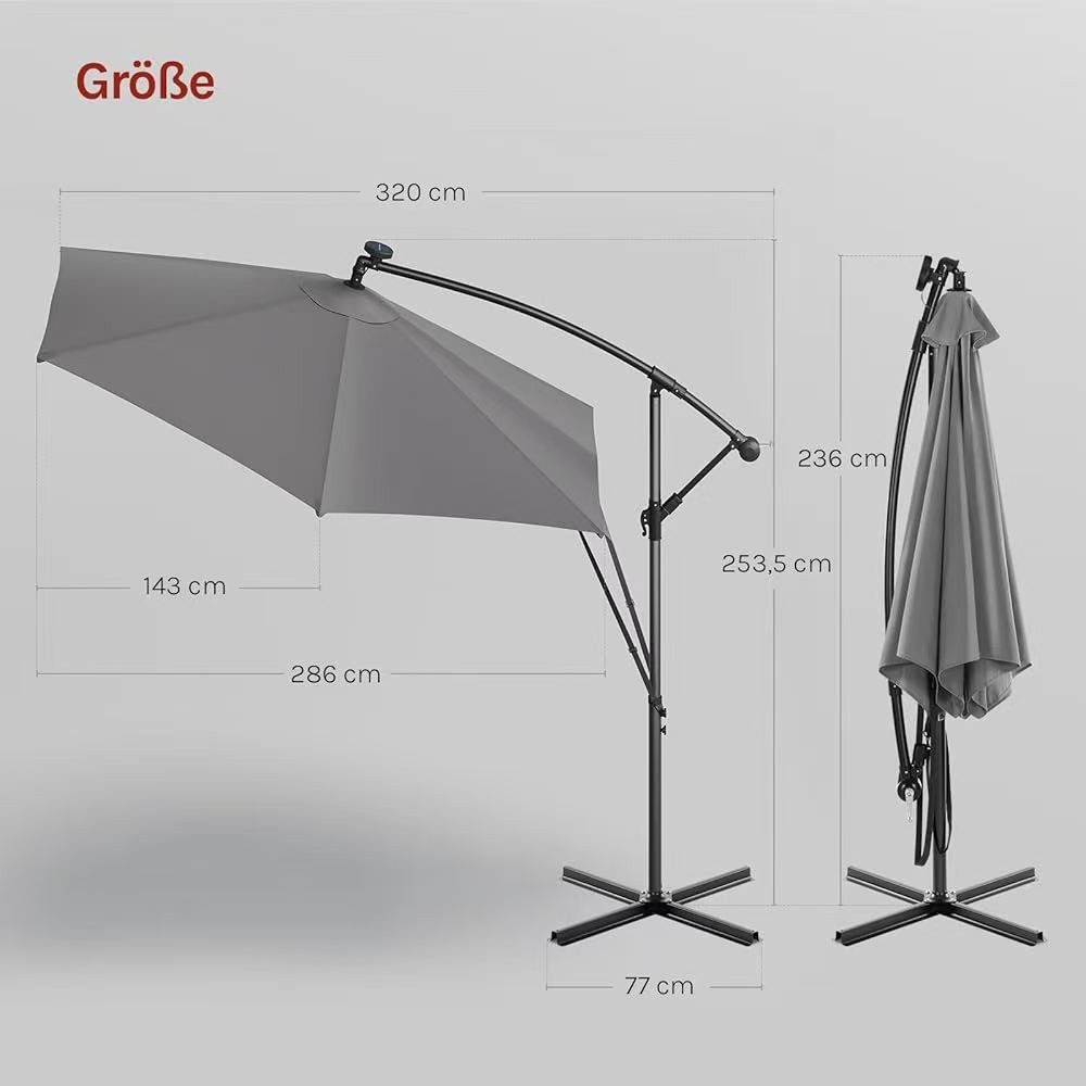 Woltu Sonnenschirm, mit Solar-LED-Beleuchtung, Sonnenschutz 360° drehbar