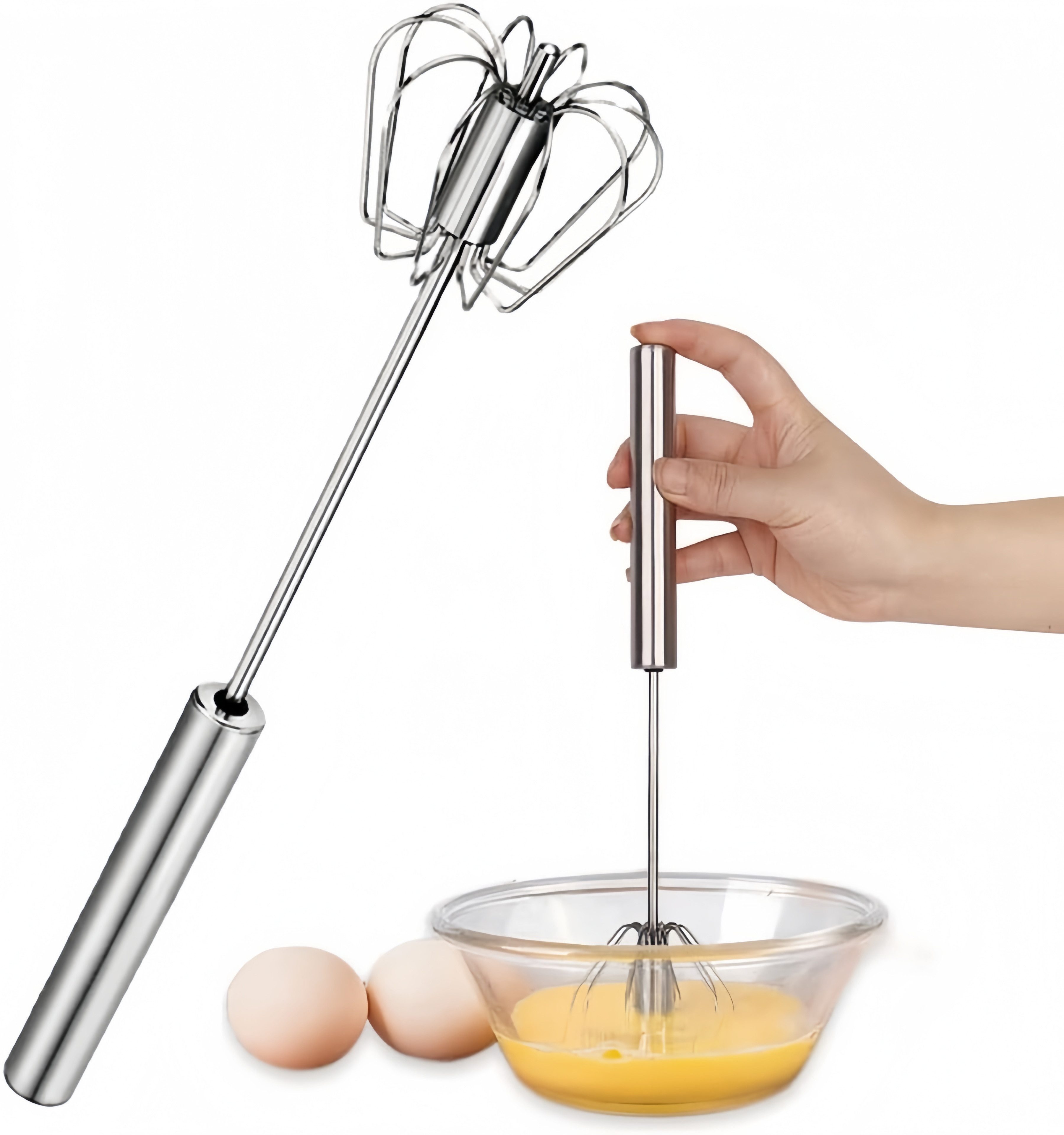 FOUORTUNATE-BEE Schneebesen Halbautomatischer Schneebesen aus Edelstahl 35 cm, Praktischer Küchenquirl für Eier und Teig