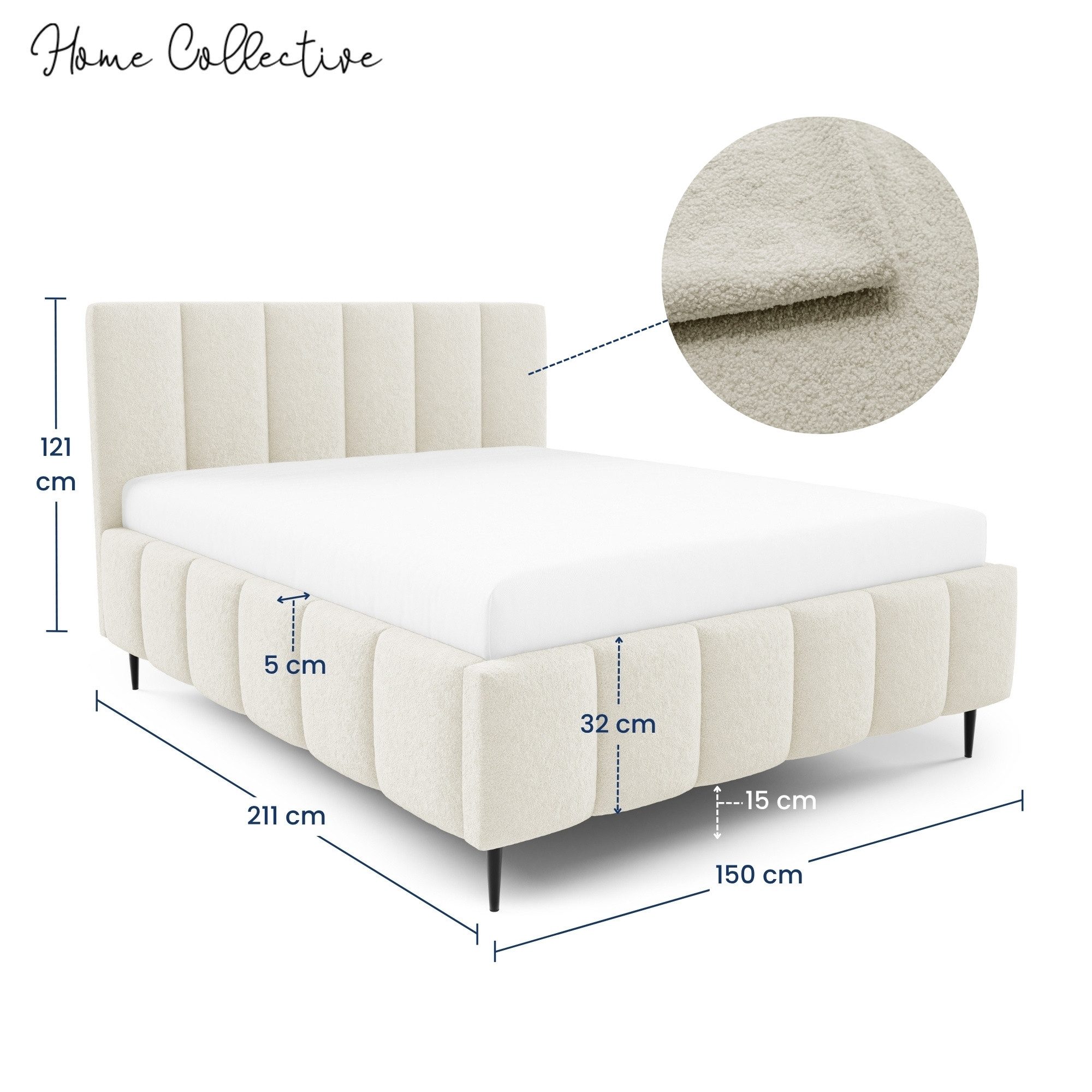 Home Collective Polsterbett Bett mit Stauraum Doppelbett Bettgestell mit Lattenrost (Größen: 140x200, 160x200, 180x200), weich gepolstert modernes Design mit Be – Bild 3 von 5