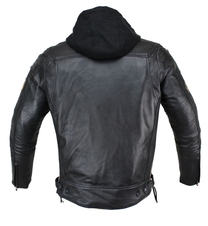 Alpha Speeds Motorradjacke Herren Leder Jacke Biker Freizeit Highway Jacke Braun/Beige Streifen (Trennbare Innenjacke + Kapuze) aus weichem Lammleder, mit herau – Bild 3 von 5