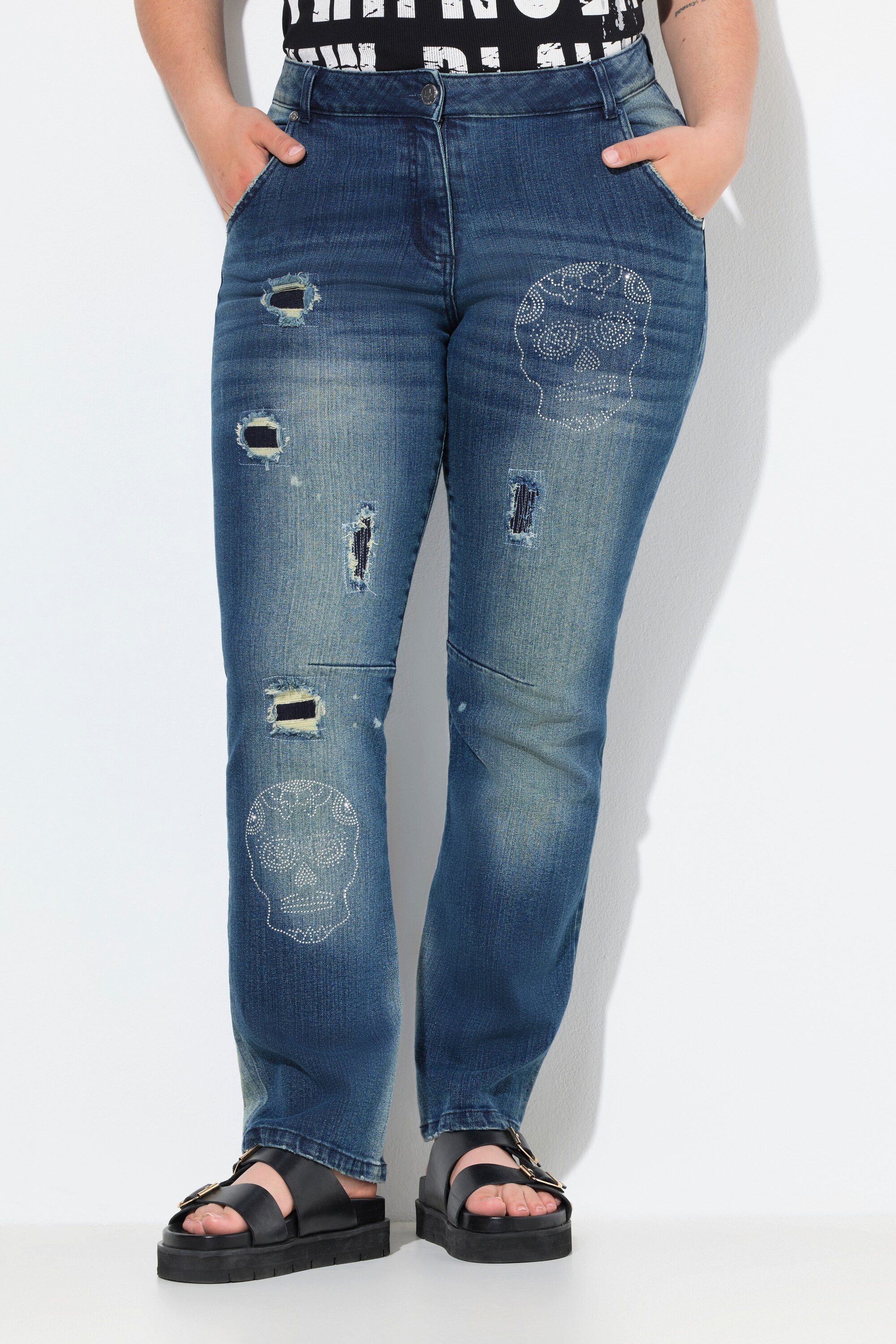 Angel of Style Regular-fit-Jeans Jeans Paula Straight Fit Totenkopf Destroys