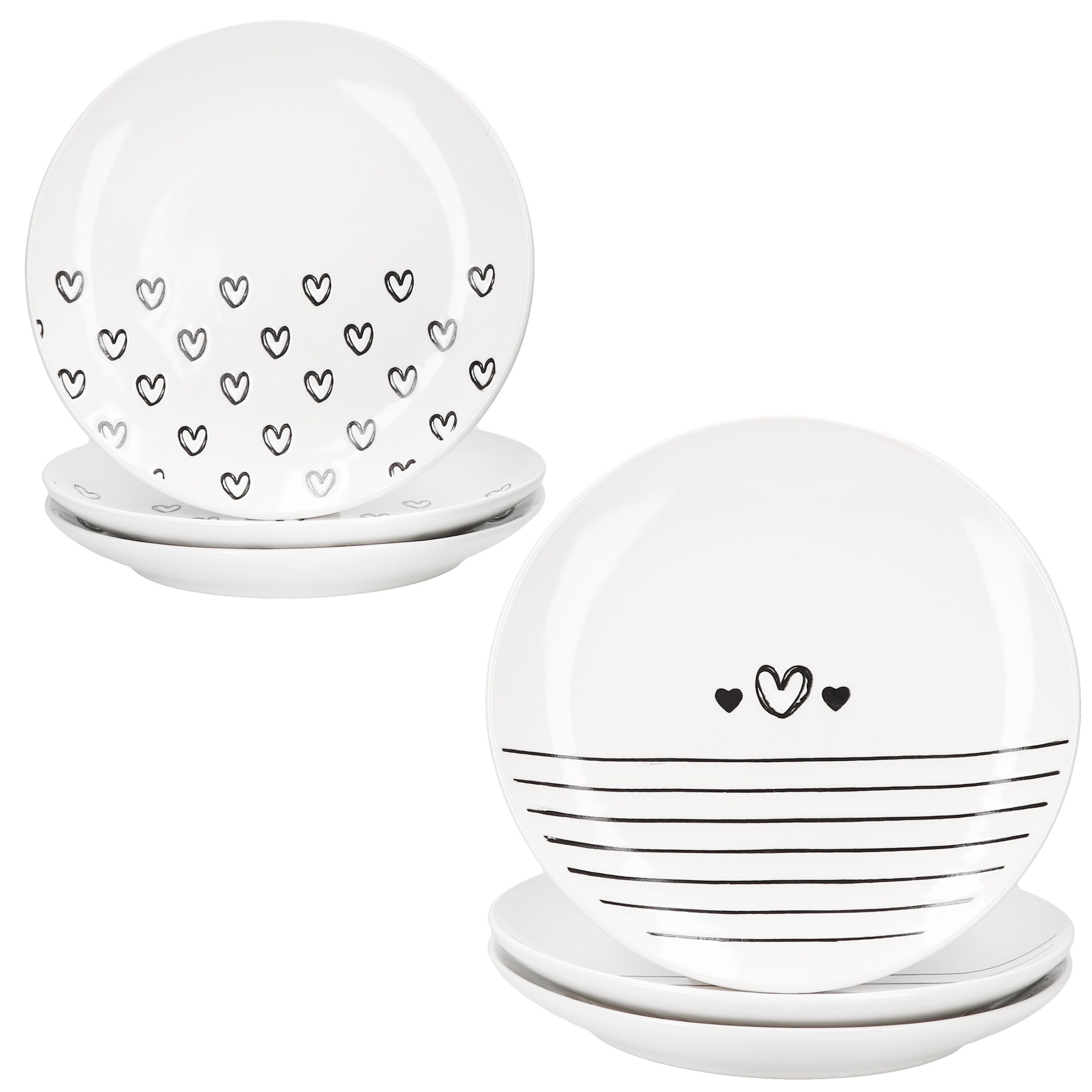 MamboCat Frühstücksteller MamboCat 6er Set Cupid Kuchenteller Ø18,5cm Herz Streifen schwarz-weiß