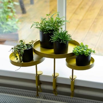 esschert design Blumenkasten Rundes Fenster Bank Tablett mit Klemme in gold gelb aus Stahl