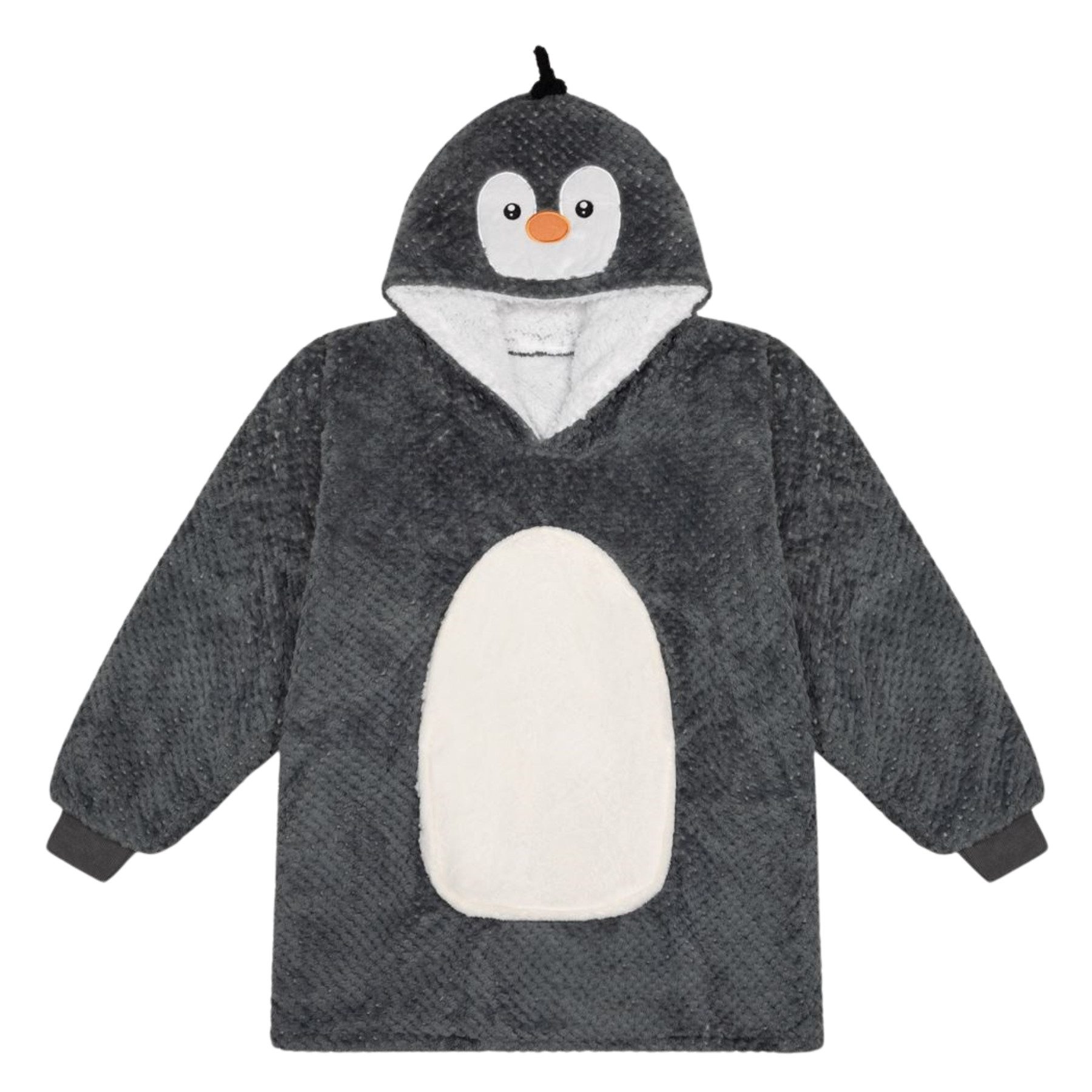 NOXXIEZ Fleeceponcho Kuscheldecke mit Kapuze Pinguin XL für Filmabend Freizeit