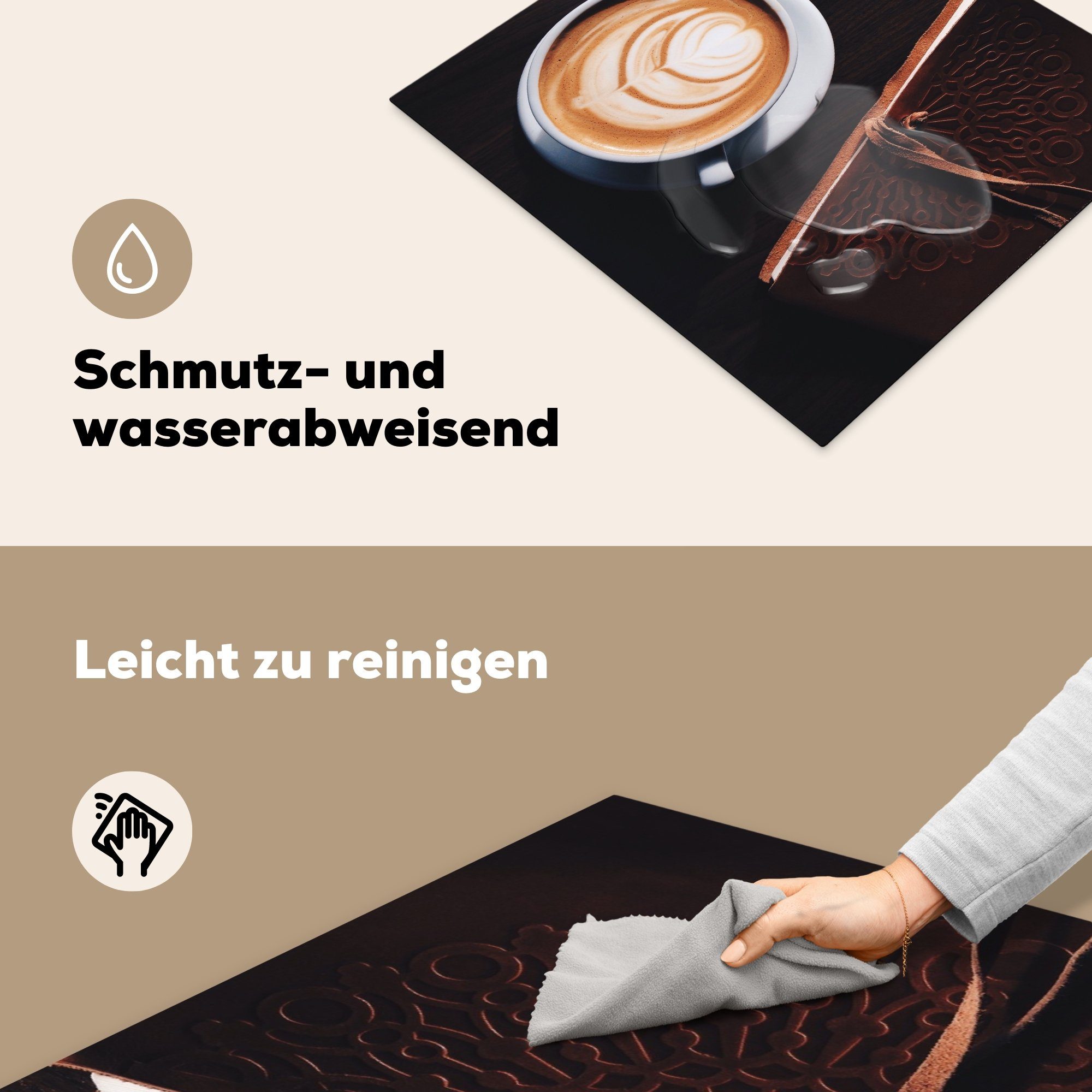 MuchoWow - (1 Milchkaffee, tlg), 58x51 Kaffee Induktionskochfeld Induktionsherd, Herdblende-/Abdeckplatte für - Dekoration cm, Zimt Vinyl, Küchen