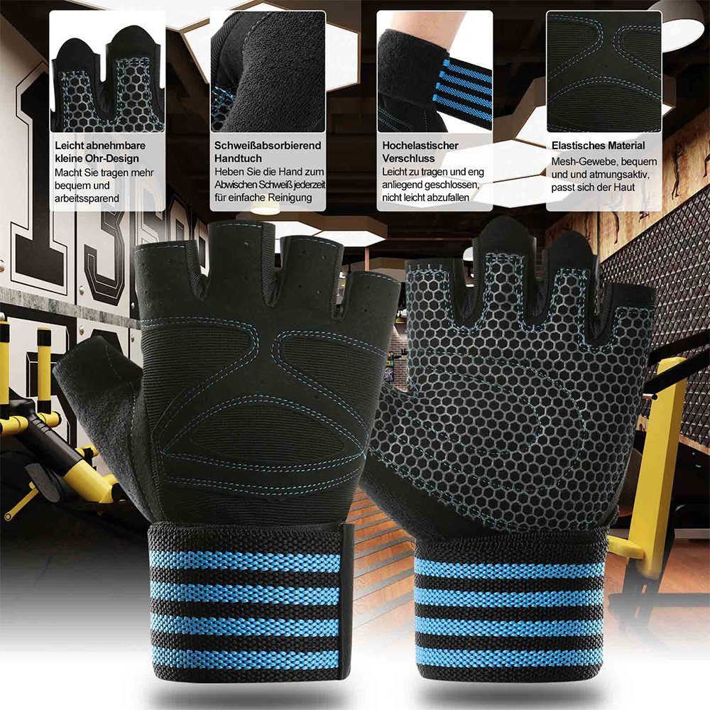 Fitness-Handschuhe, Building, für Frauen Sport, Training Männer Sunicol und Body Blau Unterstützung,Atmungsaktive Gewichtheben Trainingshandschuhe Handgelenkriemen