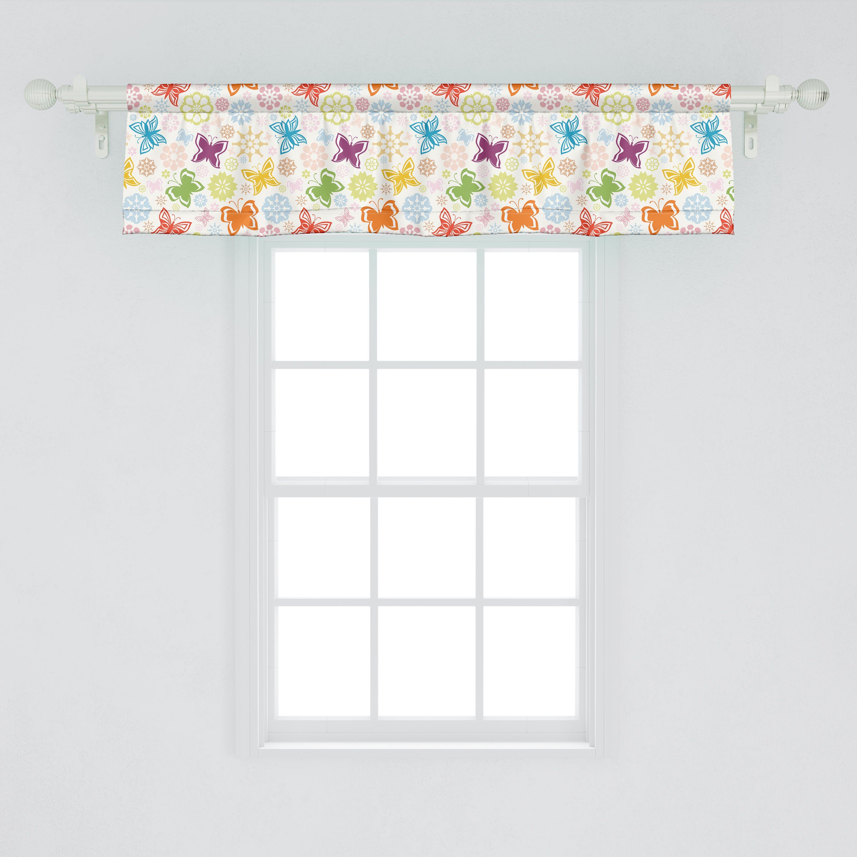 Scheibengardine Vorhang Volant Abakuhaus, Vivid Schmetterling mit Cartoon-Stil Küche Stangentasche, Schlafzimmer Microfaser, für Dekor