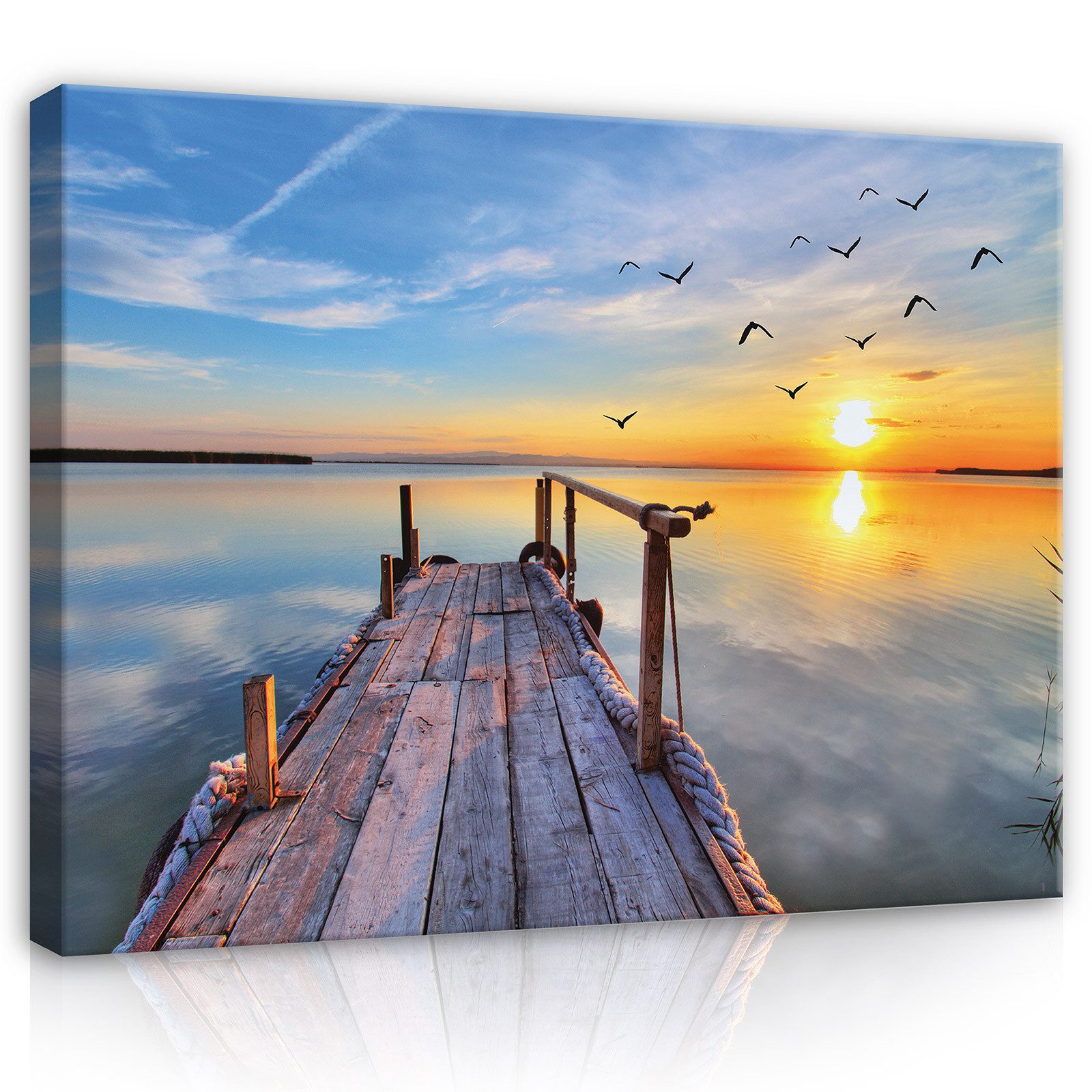 Wallarena Leinwandbild Meer Sonnenuntergang See Brücke Wandbilder Wand Deko XXL Зображення, Meer - Natur (Einteilig, 1 St), Leinwand Зображення Wohnzimmer Schlafzimmer Küche Wandbild Leinwandbilder