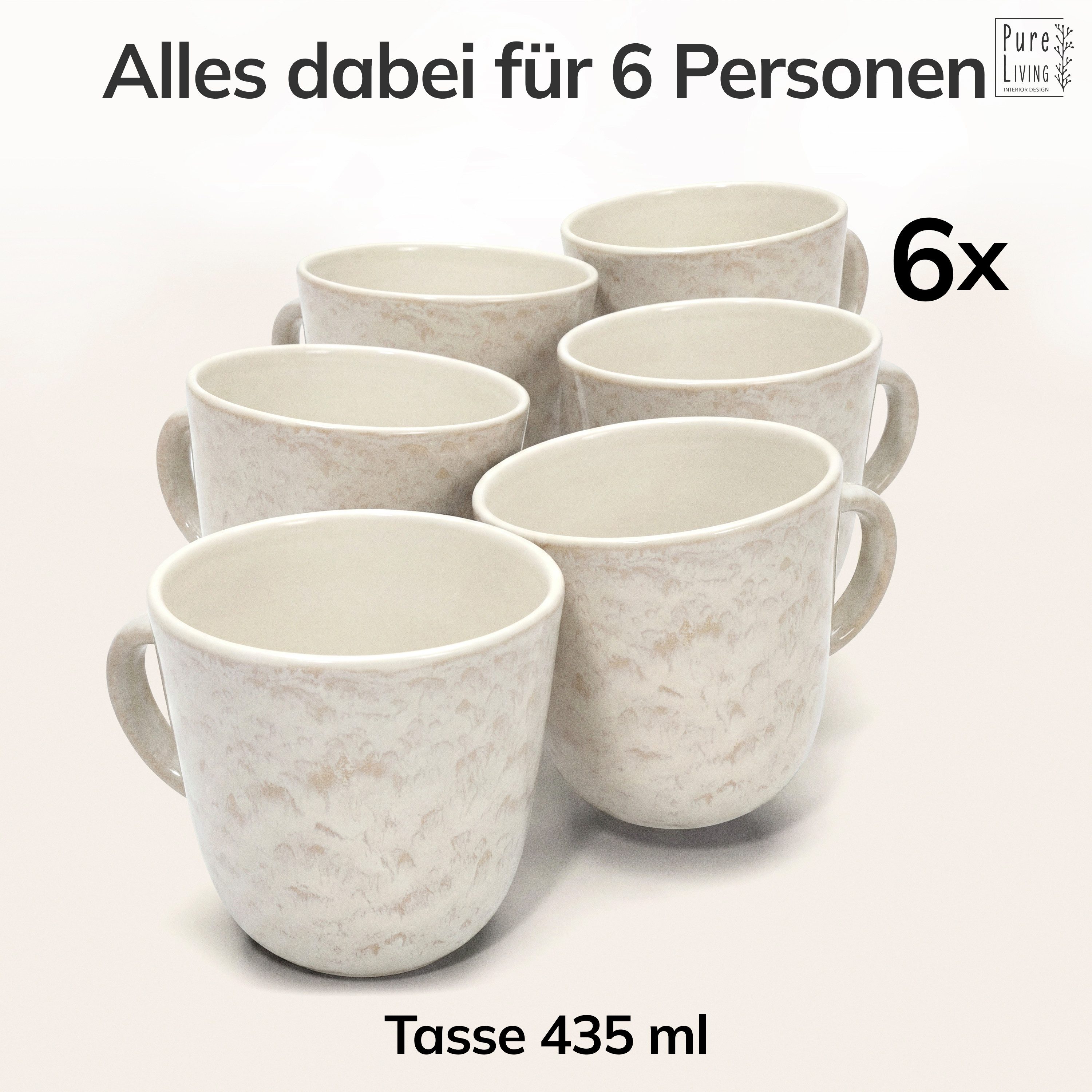 PURE LIVING INTERIOR DESIGN Geschirr-Set Ibiza Becher, 6er-Set, 435 ml, Beige, Steingut (6-tlg), 6 Personen, Steingut – Bild 5 von 5