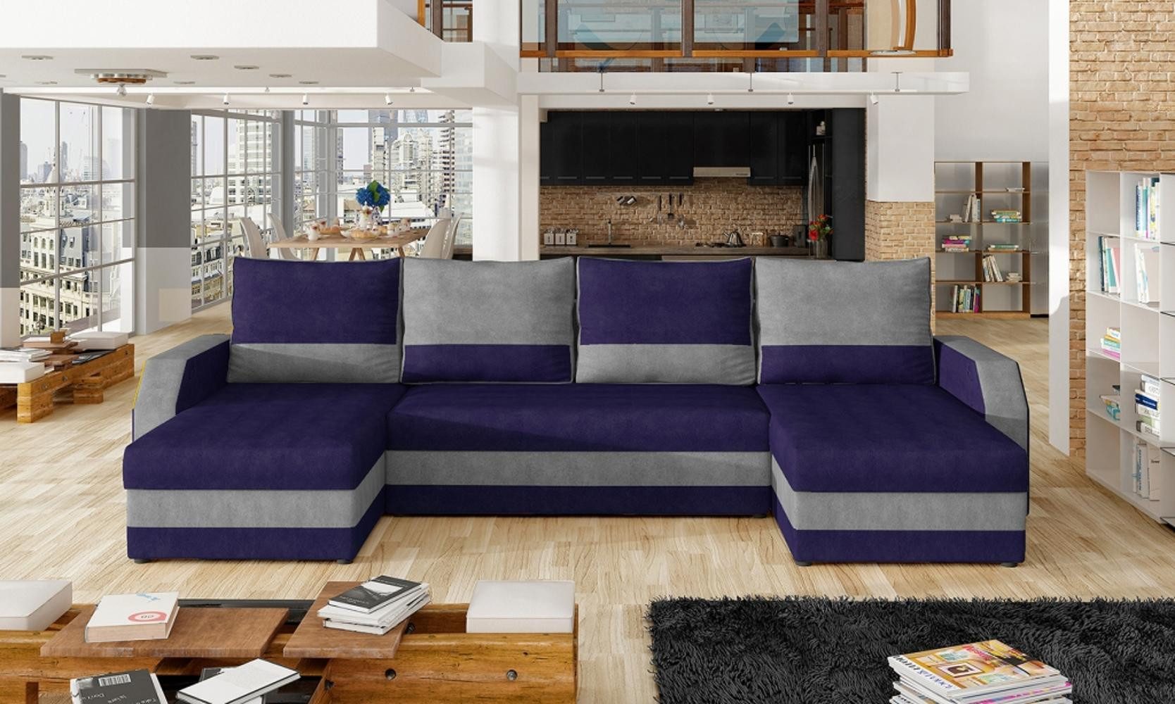 Xlmoebel Wohnlandschaft U-förmiges Sofa aus Gewebe mit hochwertiger Polsterung, U-Form Sofa 1 Teile, Hergestellt in Europa