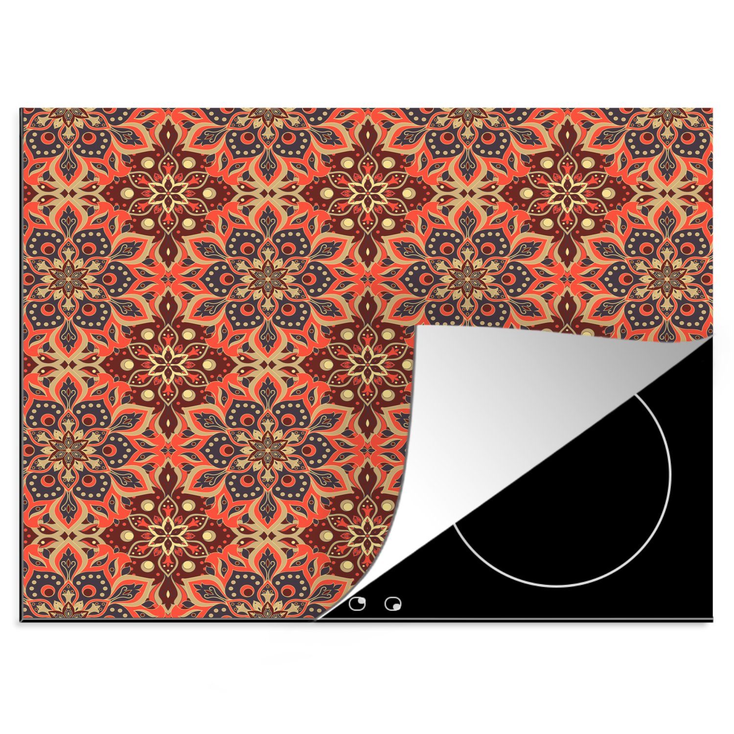 MuchoWow Herdblende-/Abdeckplatte Mandala - Blumen - Muster - Retro, Vinyl, (1 tlg), 60x52 cm, Mobile Arbeitsfläche nutzbar, Ceranfeldabdeckung