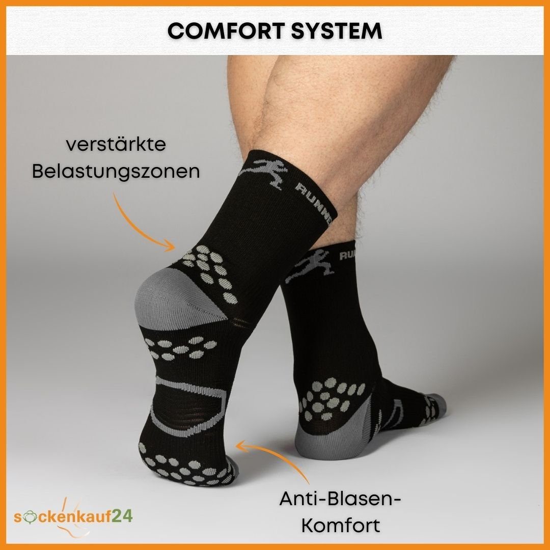 sockenkauf24 Laufsocken Sportsocken für Herren & Damen Laufsocken (3xSchwarz, 3-Paar, 47-50) Atmungsaktive Running Socks 50201P WP