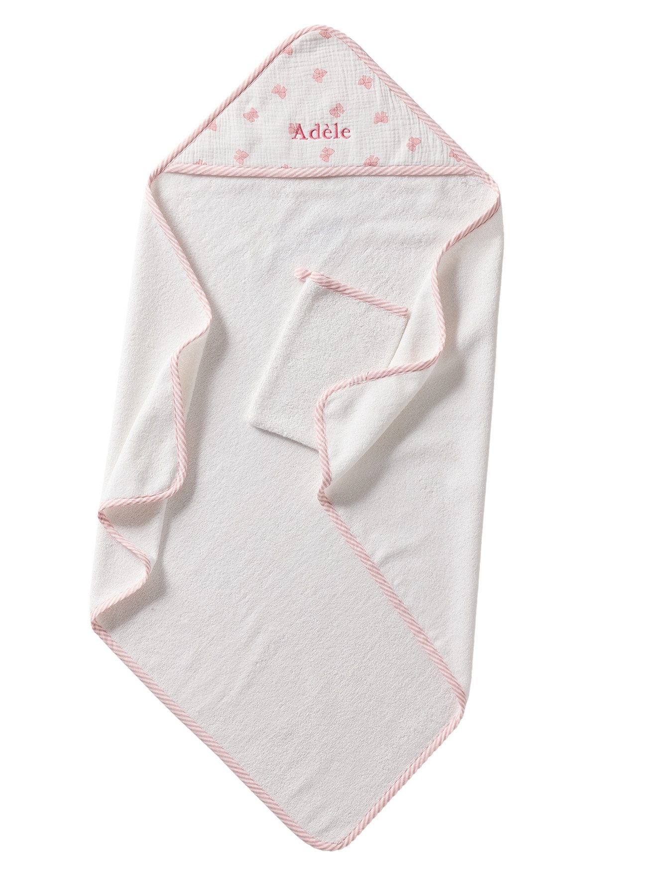 vertbaudet Kapuzenhandtuch Set aus Badecape & Waschhandschuh Baby SCHLEIFE