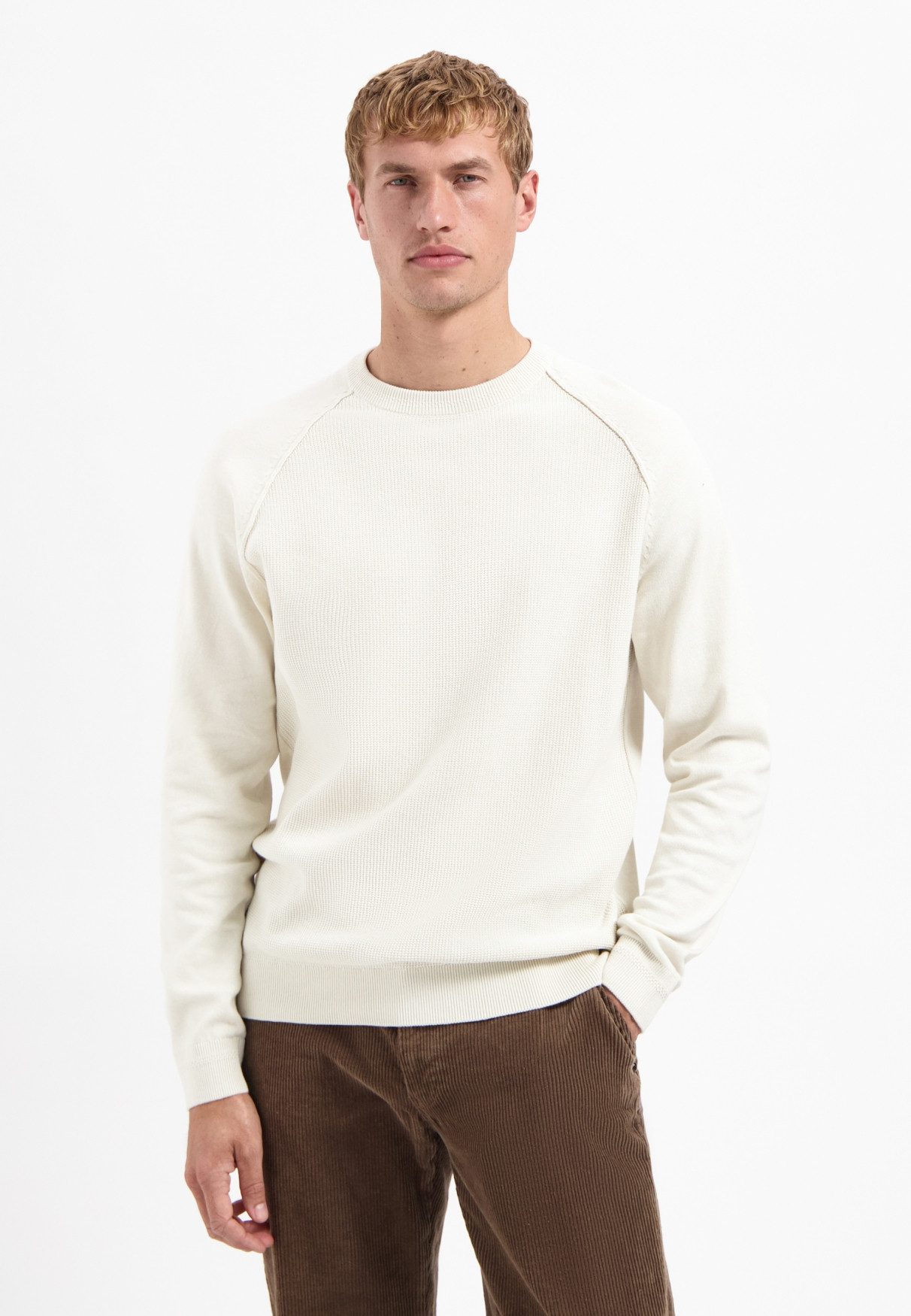 Strickpullover Pullover Crewneck Solid Waffle Knit