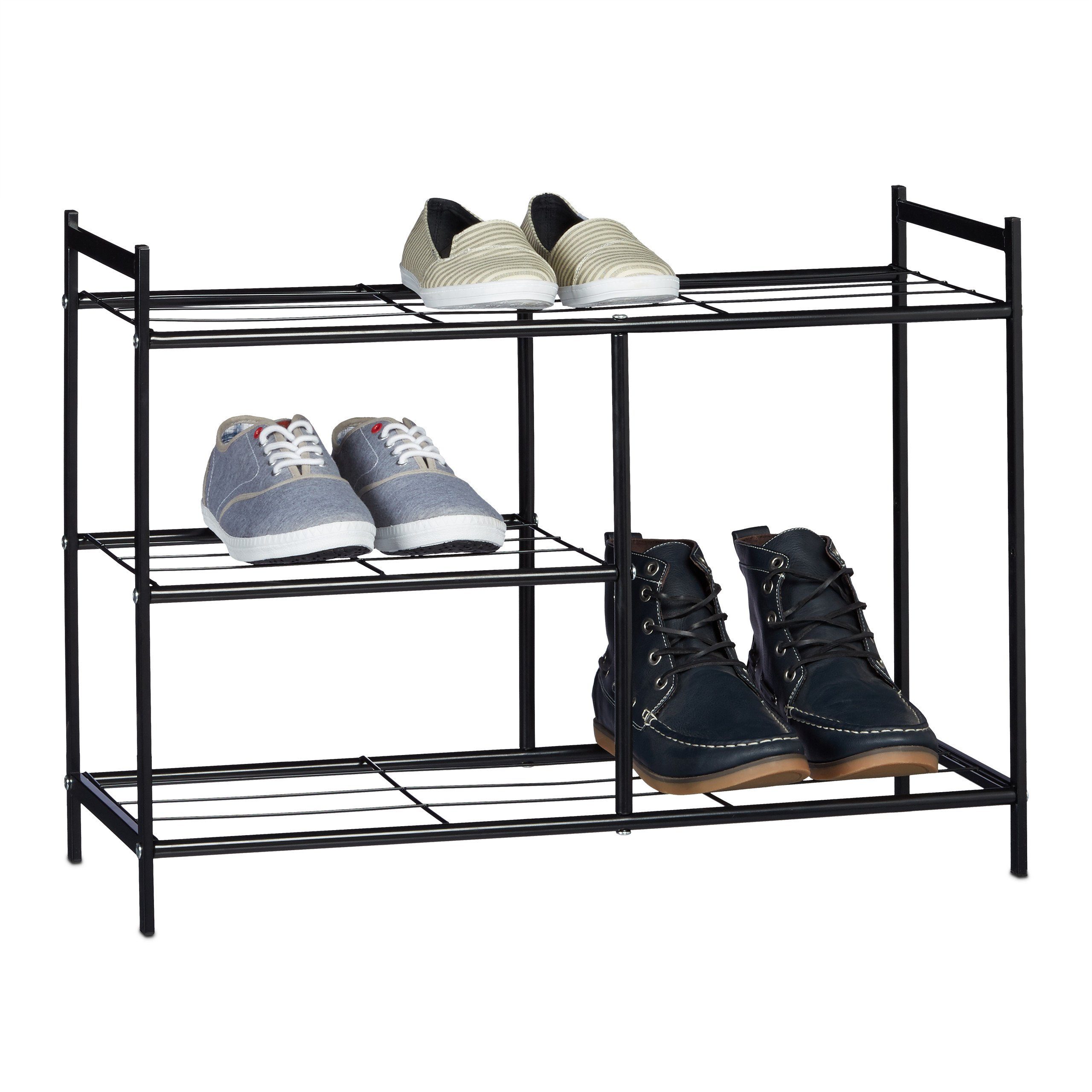 relaxdays Schuhregal SANDRA 3 Ebene, Schwarz günstig online kaufen