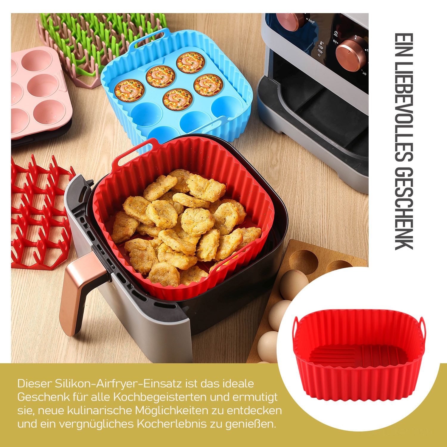 Refttenw Silikonform Silikon-Backblech-Set für Heißluftfritteusen,Zubehör,3 Stück