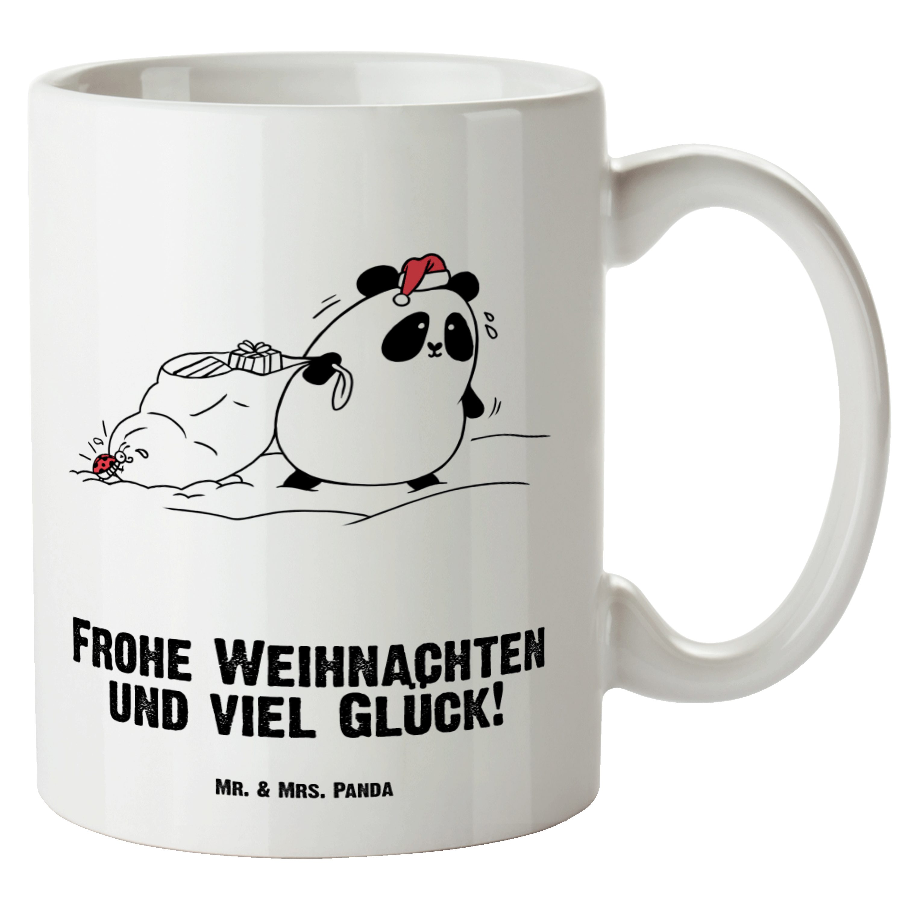 Mr. & Mrs. Panda Tasse Easy & Peasy Frohe Weihnachten - Weiß - Geschenk, Groß, XL Becher, XL, XL Tasse Keramik