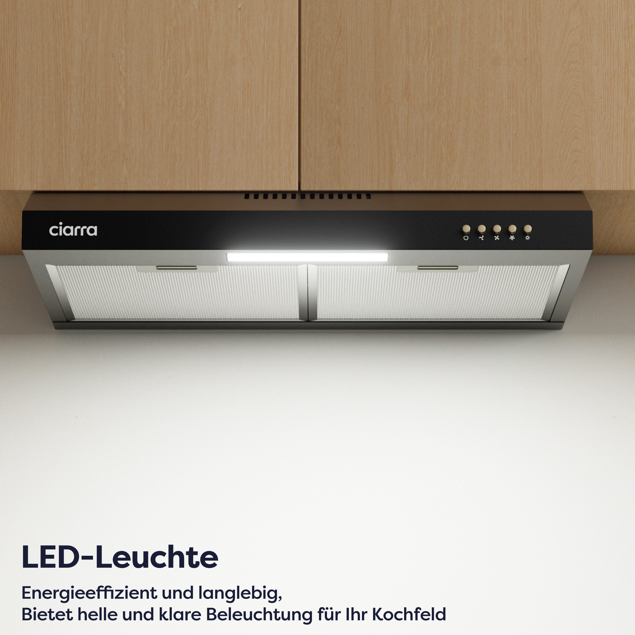CIARRA Unterbauhaube 60 cm Dunstabzugshaube A+ Abluft & Umluft 3 Stufen VM6903DB für kleine Küchen, Aktivkohlefilter & 2 Aluminiumfilter LED Schwarz – Bild 4 von 5