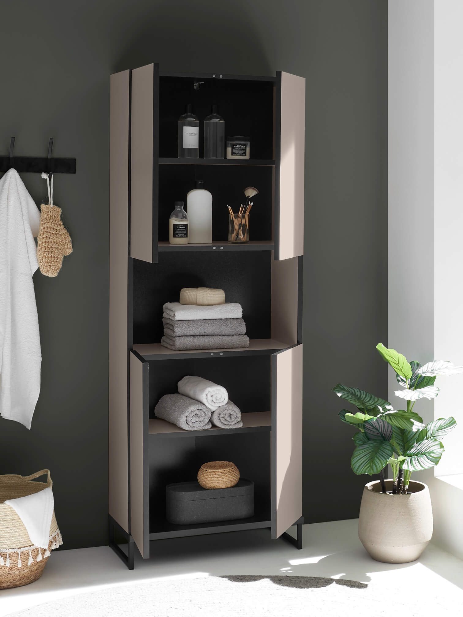 moebel-dich-auf Hochschrank VENEZIA (breiter Badezimmer Wandschrank in kaschmir 60 cm breit)