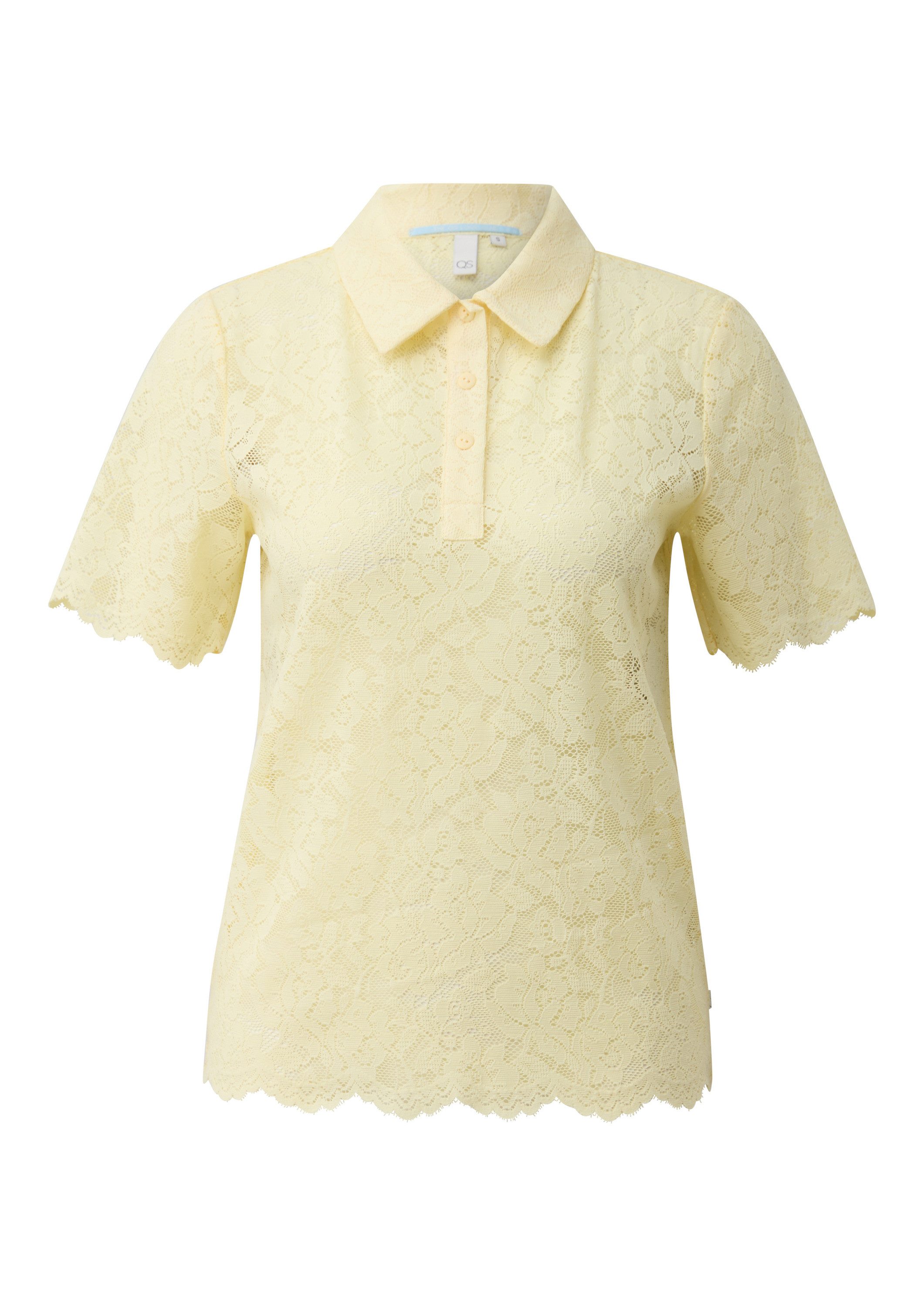 QS Kurzarmshirt T-Shirt Leicht transparentes Poloshirt aus Spitze