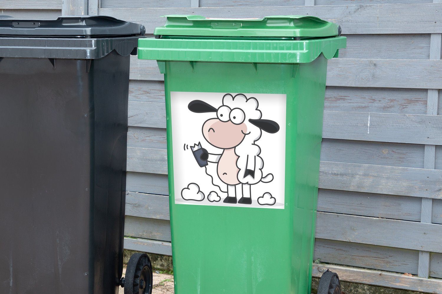 MuchoWow Wandsticker (1 Abfalbehälter Sticker, Illustration Mülltonne, einem Rasierapparat Container, Schafs mit St), Mülleimer-aufkleber, eines