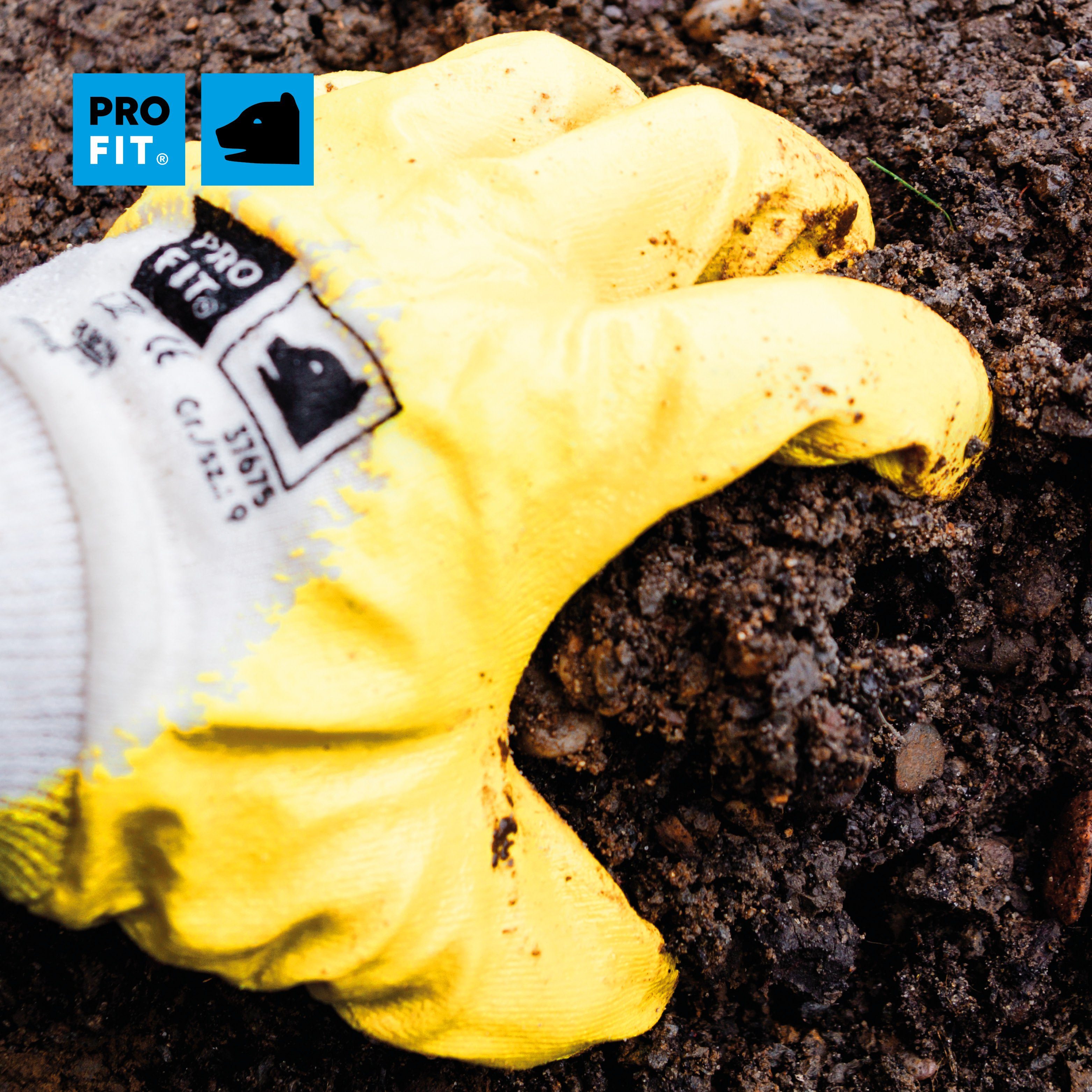 PRO FIT Nitril-Handschuhe Arbeitshandschuhe, Gartenhandschuh ¾ beschichtet, Mechaniker-Handschuh (12, Paar) Wasserdichte Handinnenfläche