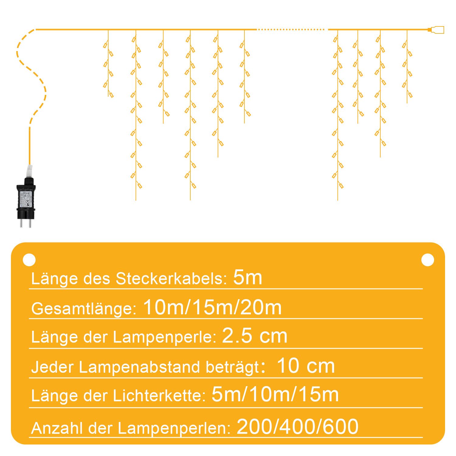 Clanmacy LED-Lichterkette LED Eisregen Lichterkette Eiszapfen 200LEDs Weihn günstig online kaufen