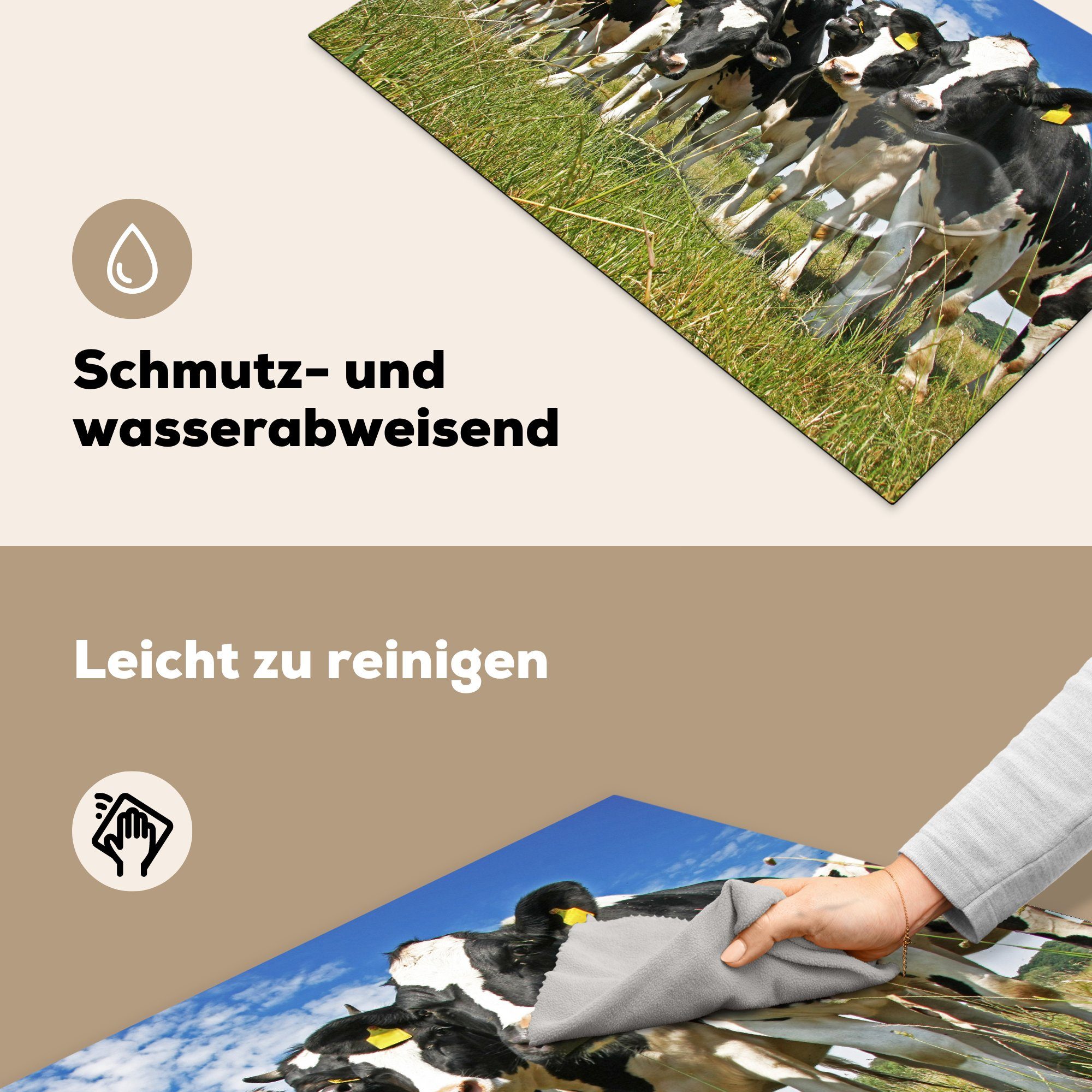 MuchoWow Herdblende-/Abdeckplatte küche, 81x52 cm, Gras - - - Ceranfeldabdeckung Wiese Tiere, Induktionskochfeld Kühe Schutz für Vinyl, (1 die tlg)