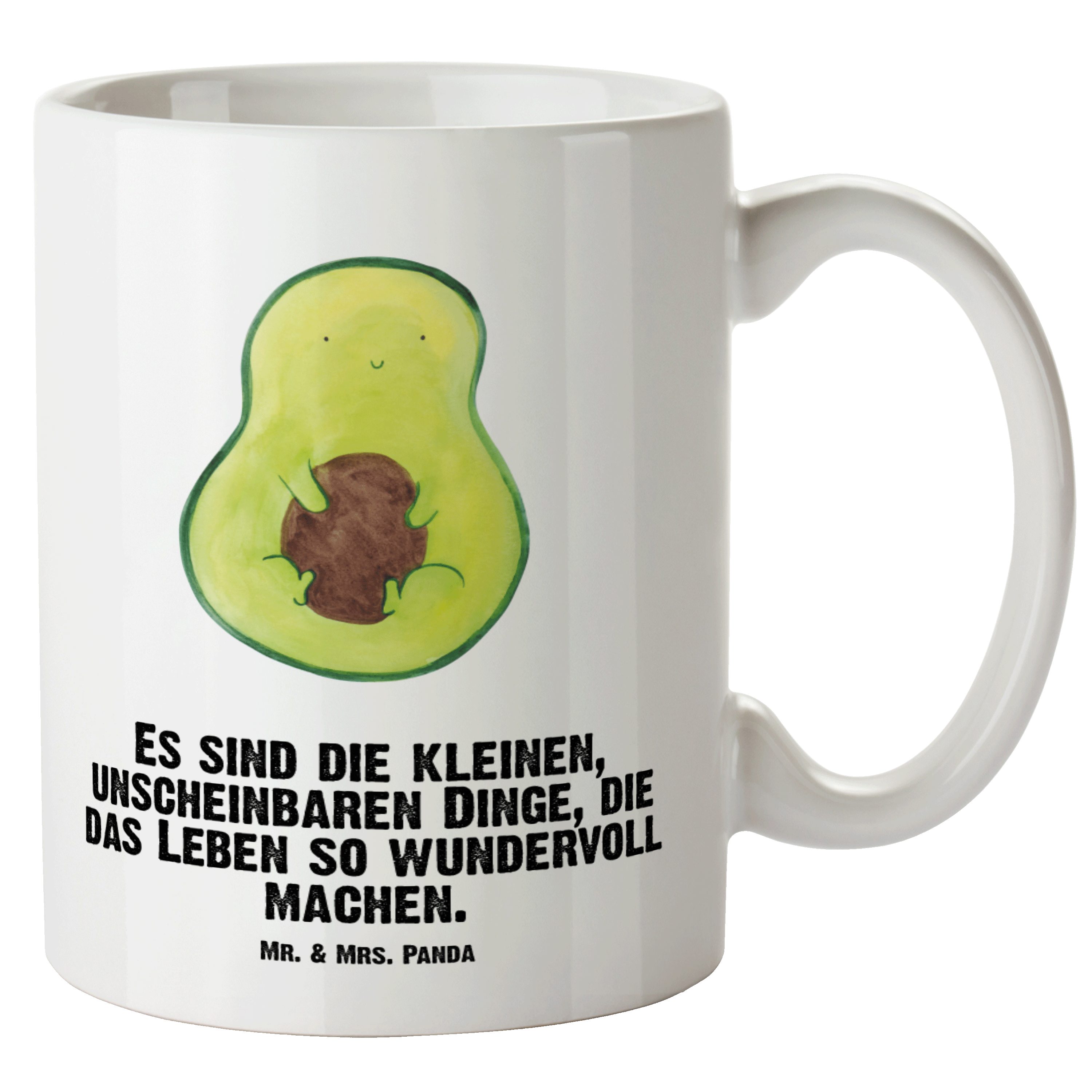 Mr. & Mrs. Panda Tasse Avocado mit Kern - Weiß - Geschenk, Groß, Jumbo Tasse, spülmaschinenf, XL Tasse Keramik
