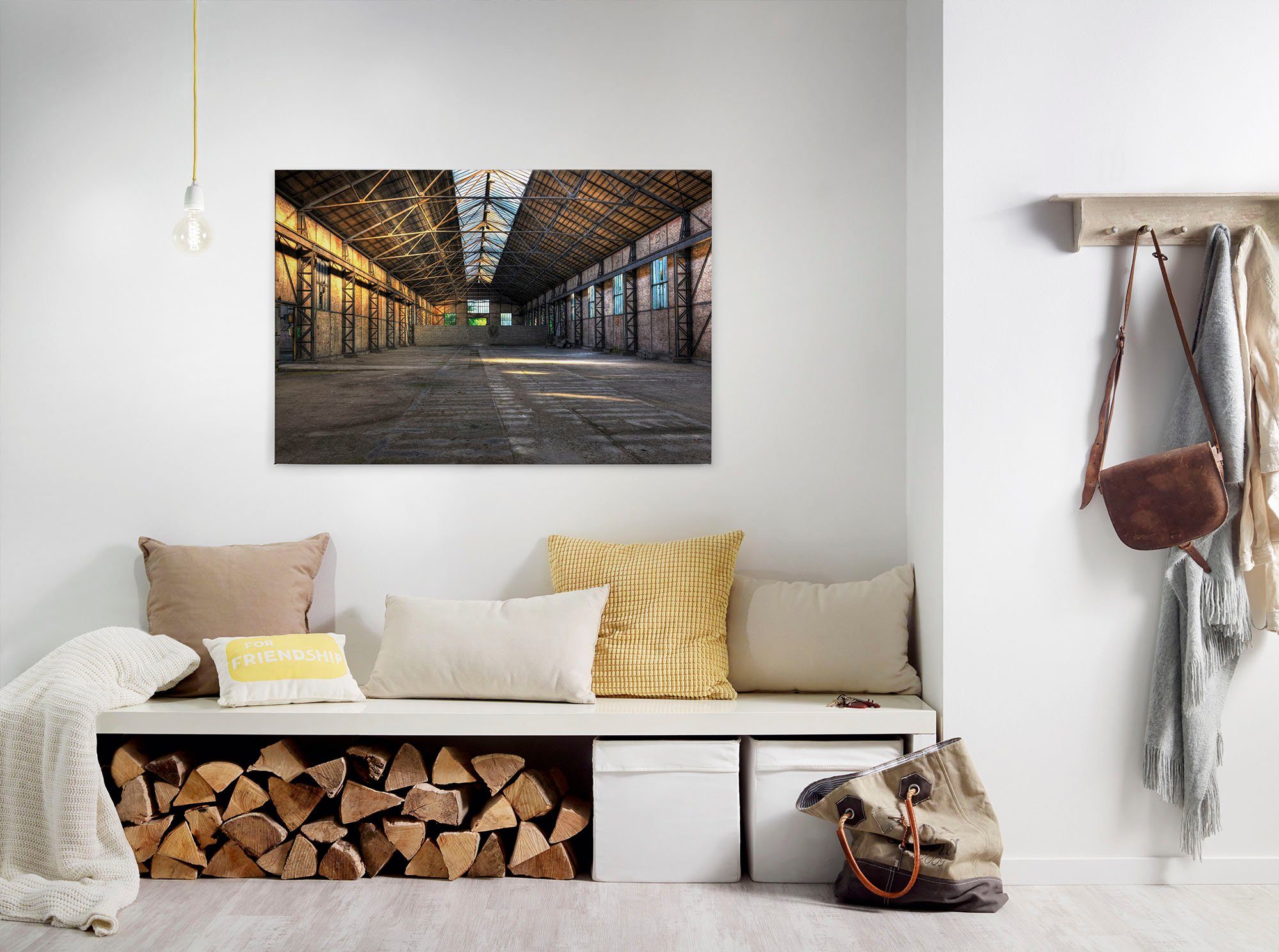 A.S. Création Leinwandbild Old Hall, Gemälde, Kinder, Kunst (1 St), Gebäude Industrial Used Look Keilrahmen Leinwand-Bild Wohnzimmer Wand