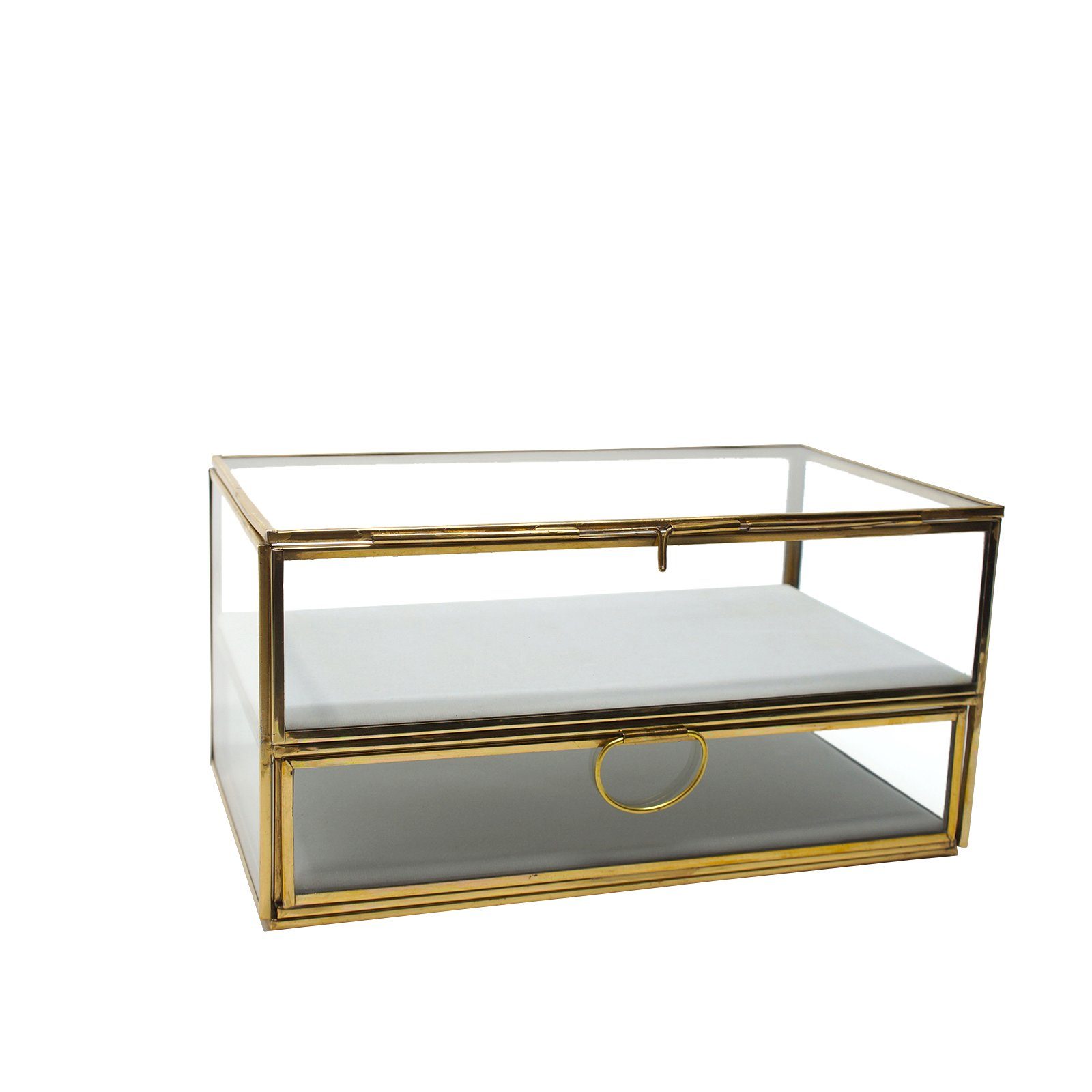LaLe Living Schmuckkasten Lani in Gold, 26 x 15 cm, aus Eisen und Glas mit Schublade und Tür zum Öffnen