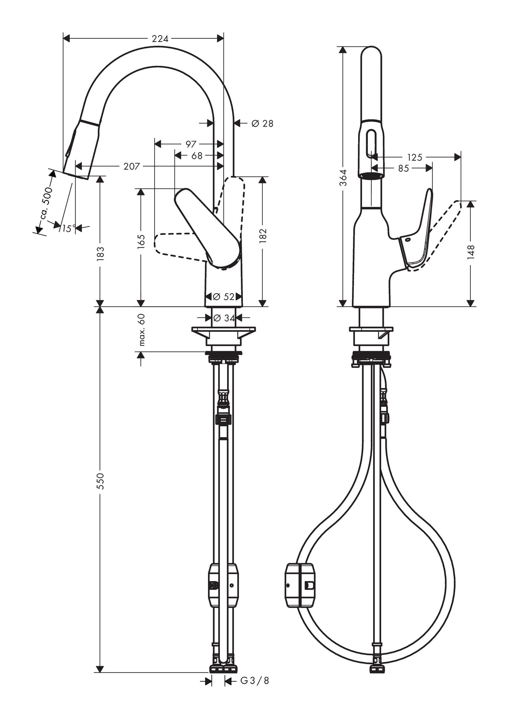 Ausziehbrause Chrom Küchenarmatur hansgrohe Einhebel-Küchenmischer M42 2jet mit - Focus 180