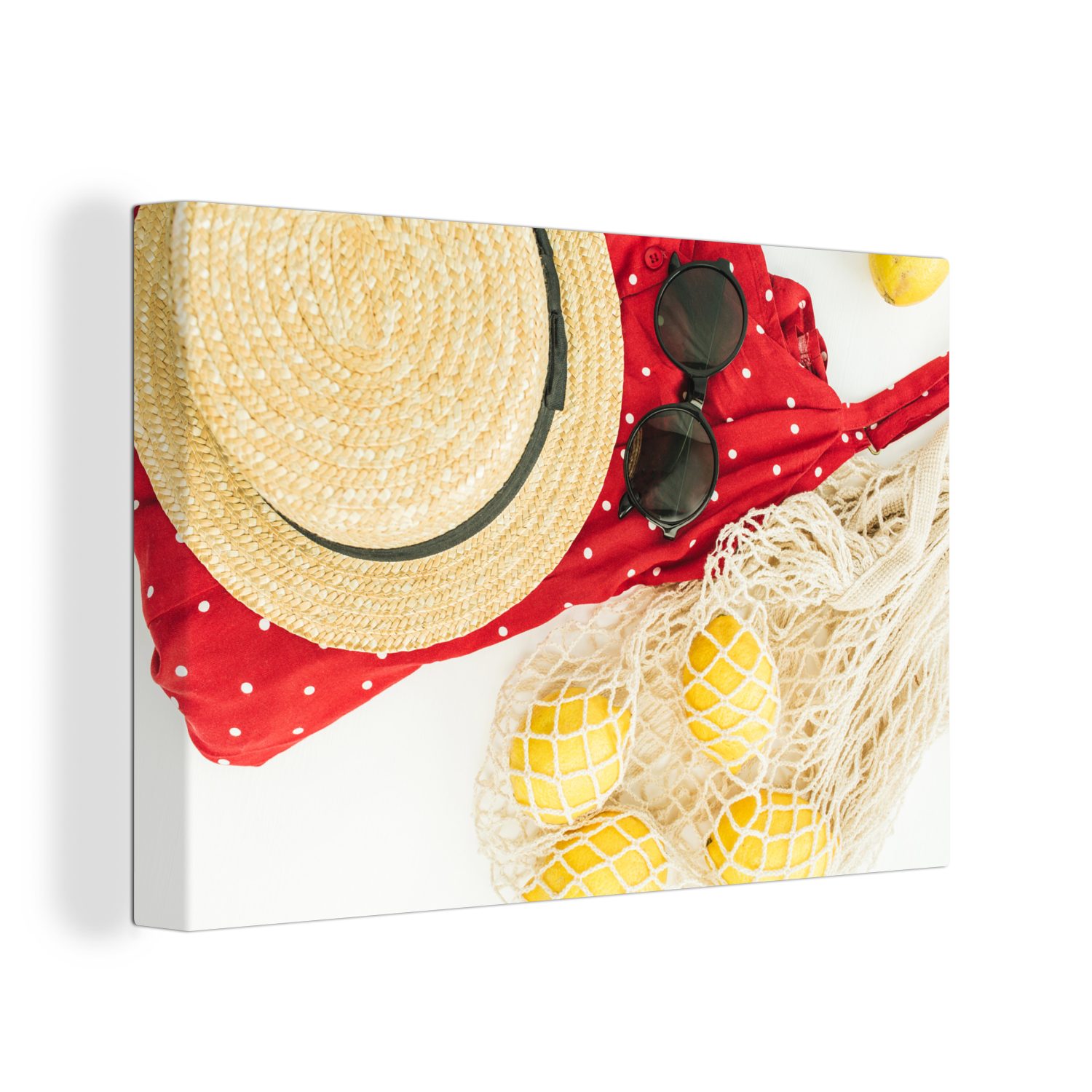 OneMillionCanvasses® Leinwandbild Sommer - Sonnenbrille - Hut, (1 St), Wandbild Leinwandbilder, Aufhängefertig, Wanddeko, 30x20 cm